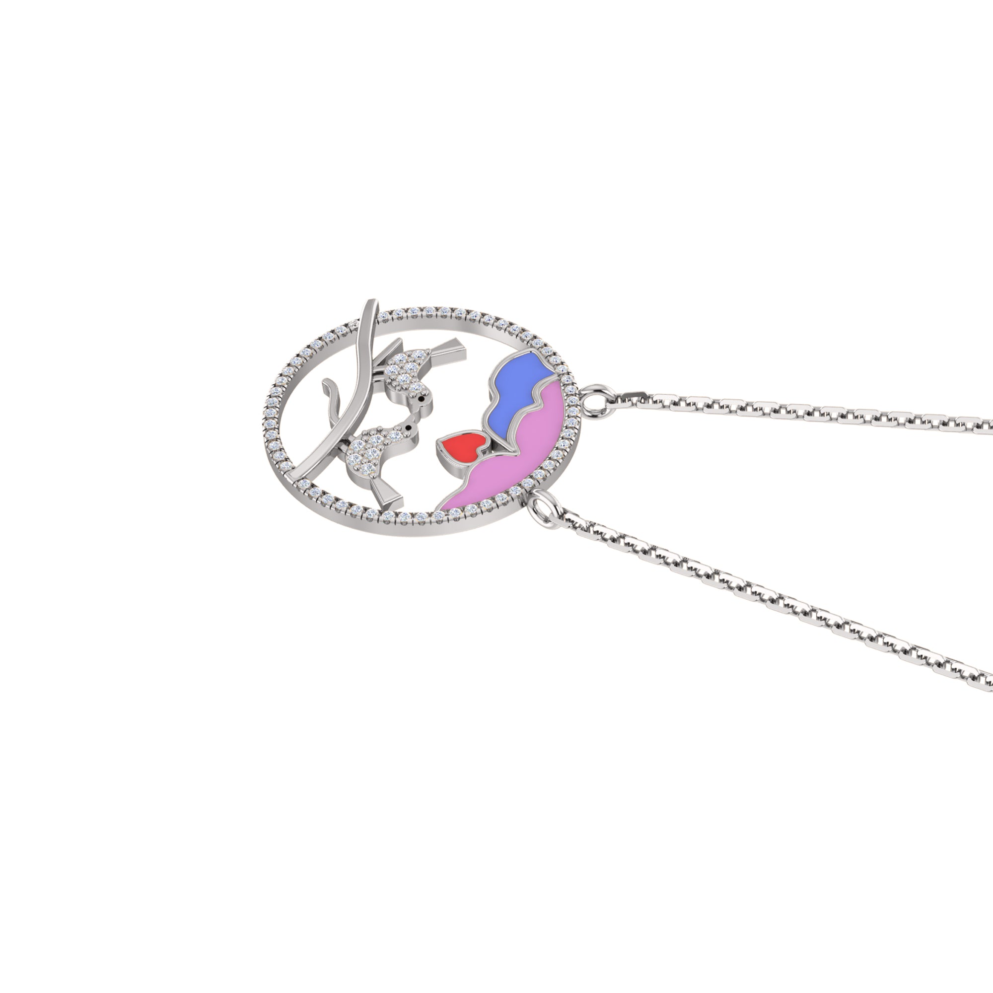 RKC 0.20Ct Moissanite Bird Enamel Pendant 925 Silver 14K Yellow Gold Plated Wt 4.00GM Height 20.00 MM