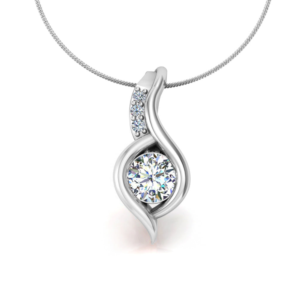 RKC 925 Sterling Silver Round 0.92 CT Moissanite Pendant 14K Rose Gold Plated Wt 3.00 gm Height 15 mm