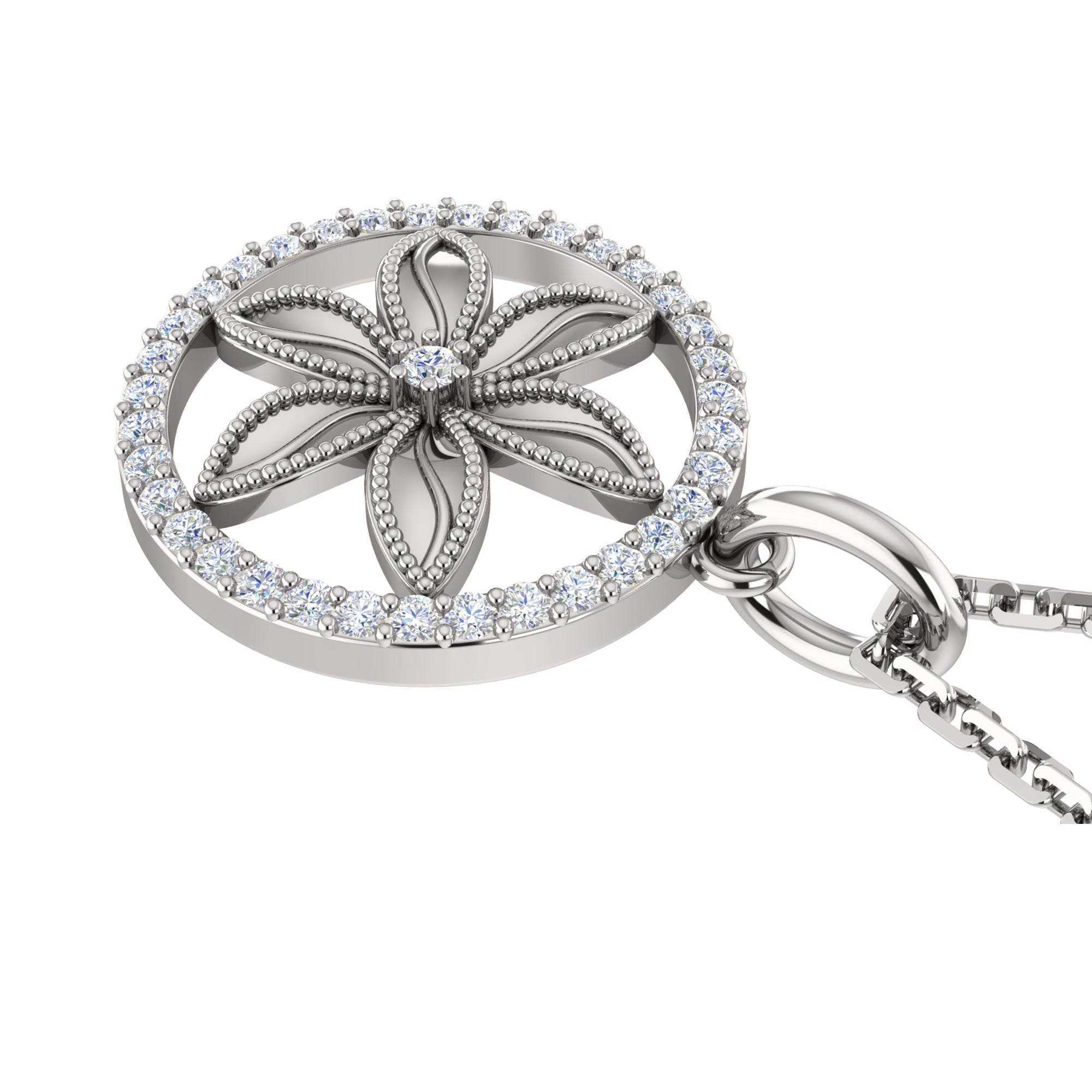 RKC 0.33Ct Flower Moissanite Pendant 925 Silver Jewelry 14K Rose Gold Plated Wt 4.10gm Height 21.80mm