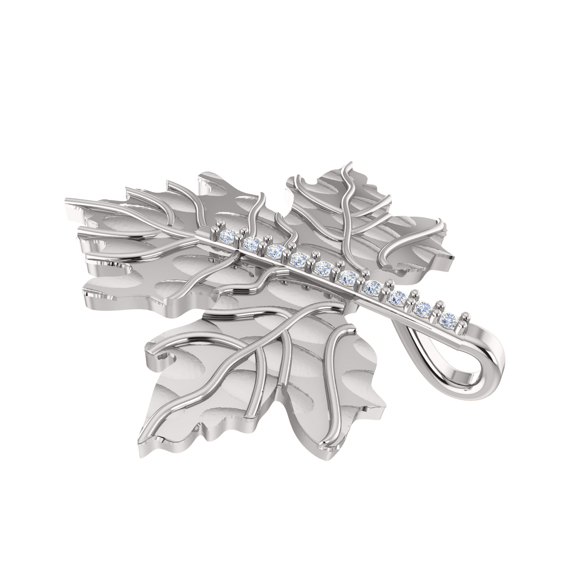 RKC 0.09Ct Moissanite Leaf Pendant 925Silver Jewelry 14K Yellow Gold Plated Wt 5.60gm Height 24.40mm