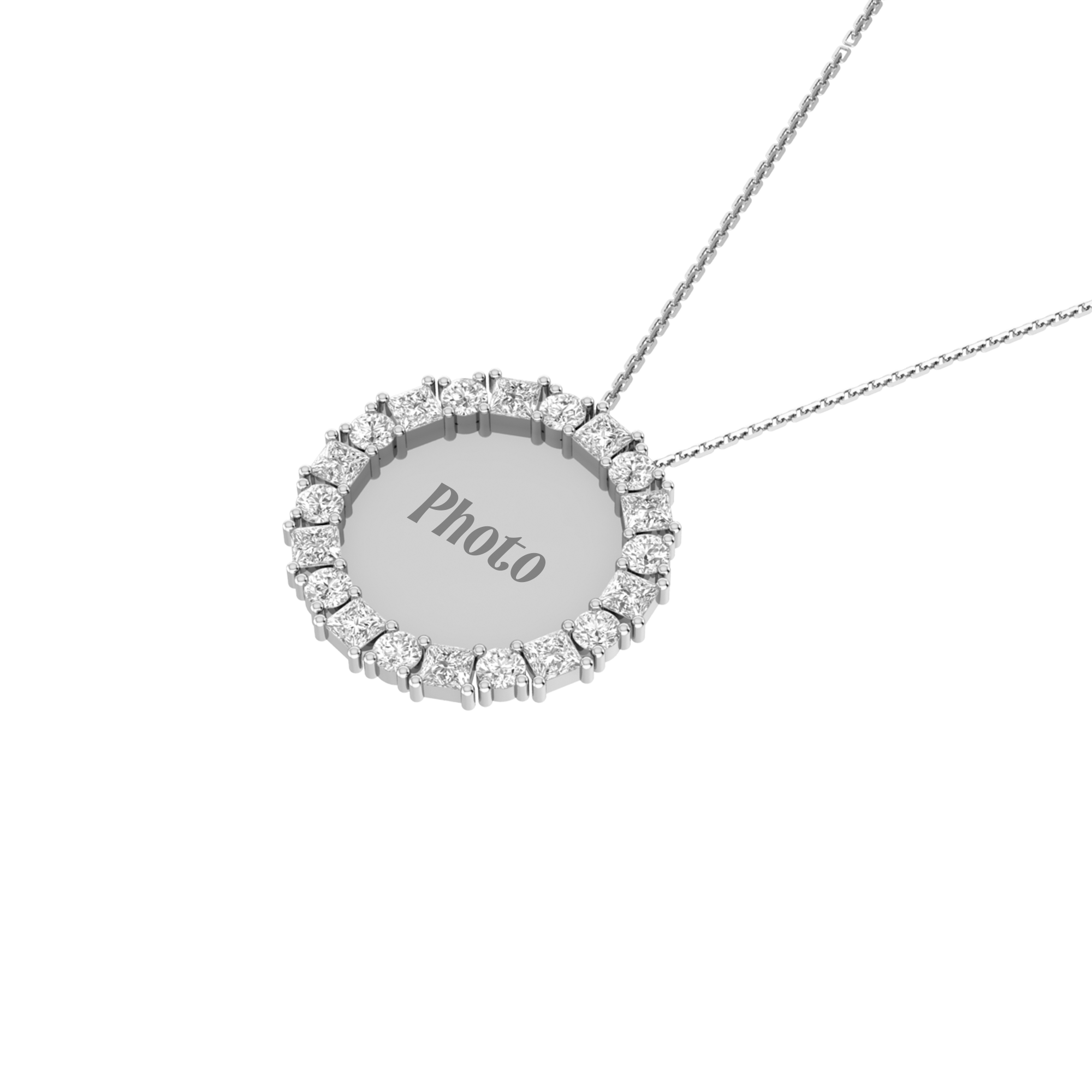 RKC 0.9 Ct Round And Princess Cut Diamond Photo Pendant Necklace 14k Yellow Gold Plated For Memory Weight - 5.50 gm