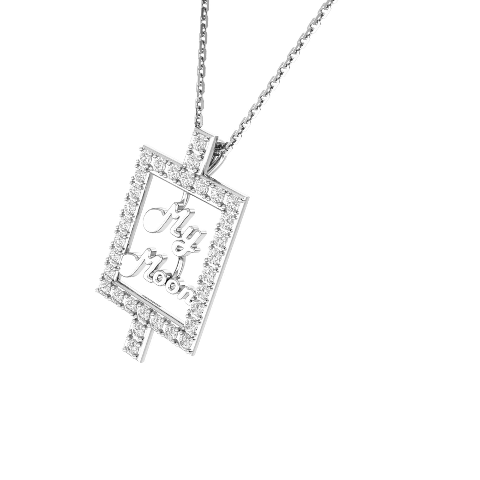 RKC 14k Yellow Gold Plated My MOM Frame Moissanite Pendant With Link Chain For Women's