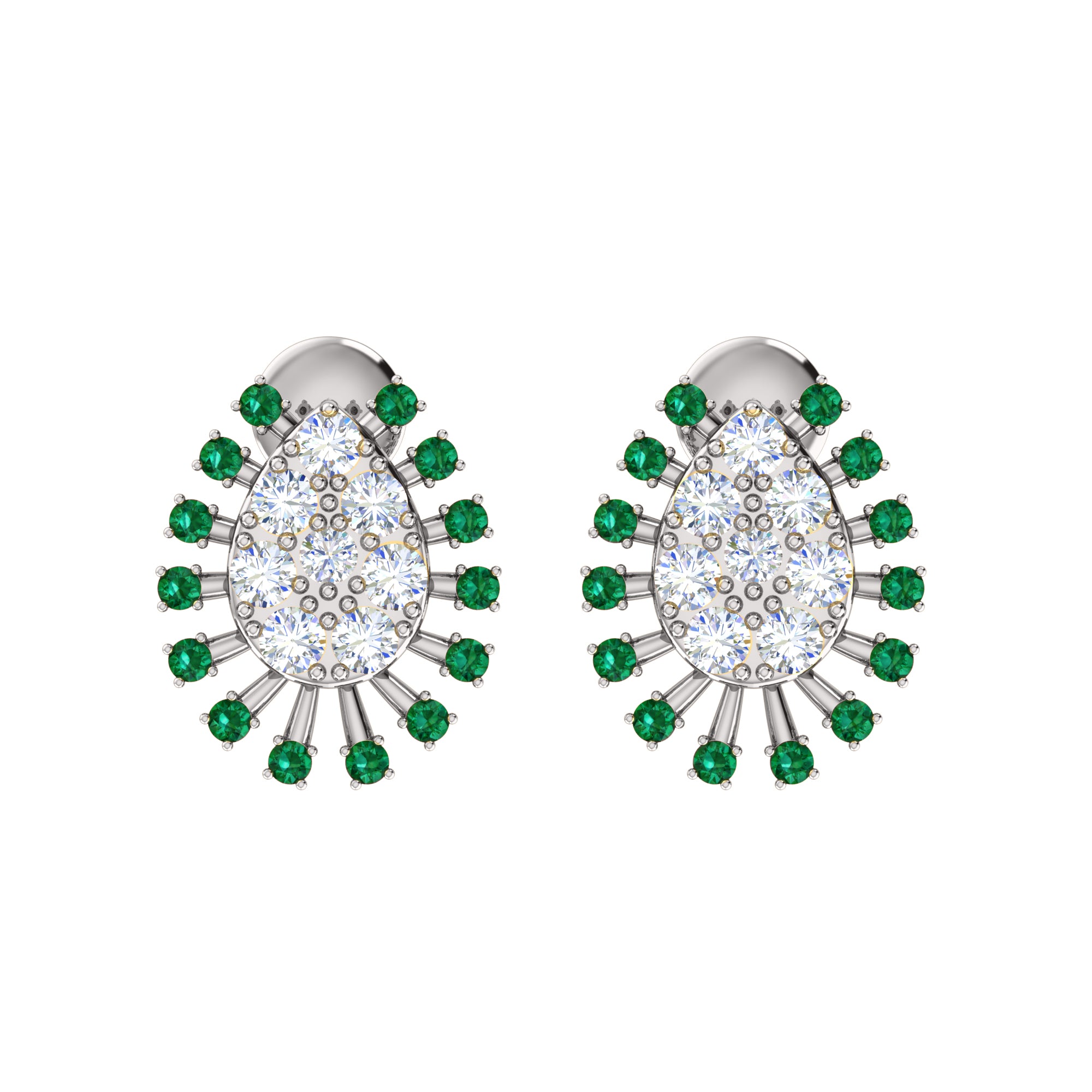 RKC 925 Sterling Silver Stud Cluster Women's Earring 14k White Over Wt 3.00gm Height 14.00mm