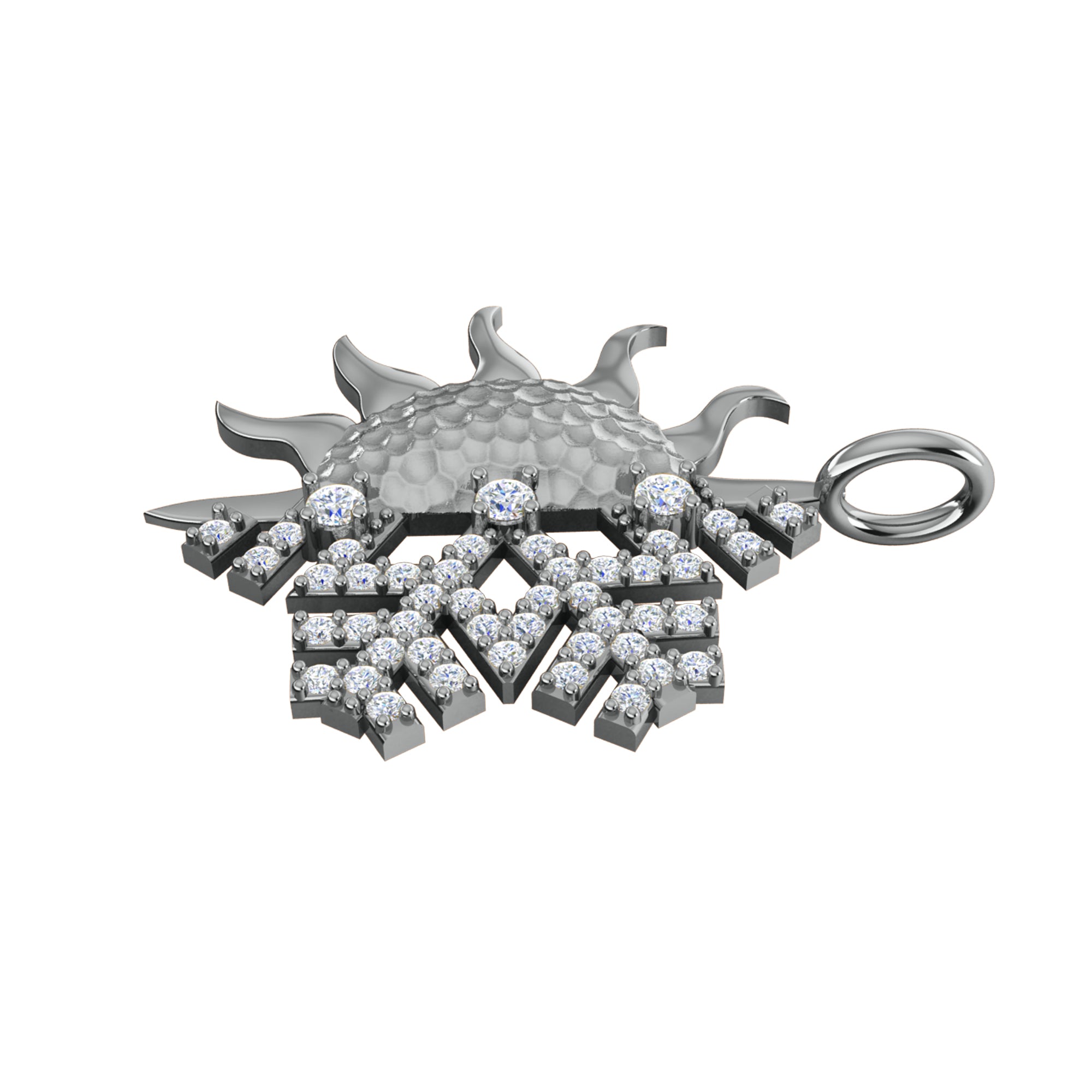 RKC 0.47Ct मॉइसॅनाइट सन आणि स्नोफ्लेक पेंडंट 925 चांदीचे दागिने 14K पिवळा सोन्याचा मुलामा Wt 4.50gm उंची 29mm