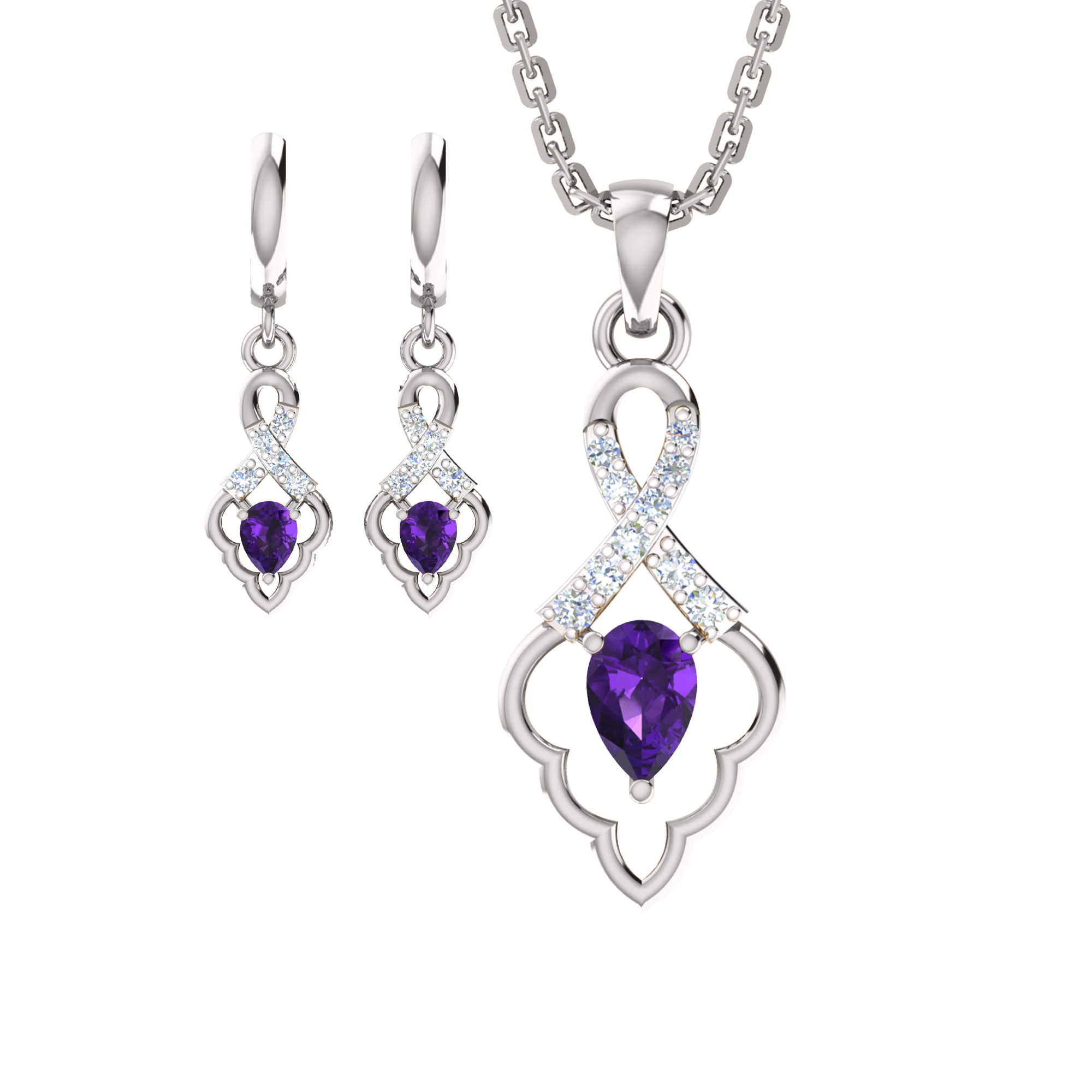 RKC 925 فضي ذهبي إجمالي 1.09 قيراط قلادة مويسانيتي بوزن 3.60 جرام ومجموعة حلق بوزن 2.30 جرام مطلية بالذهب الأصفر عيار 14 قيراط