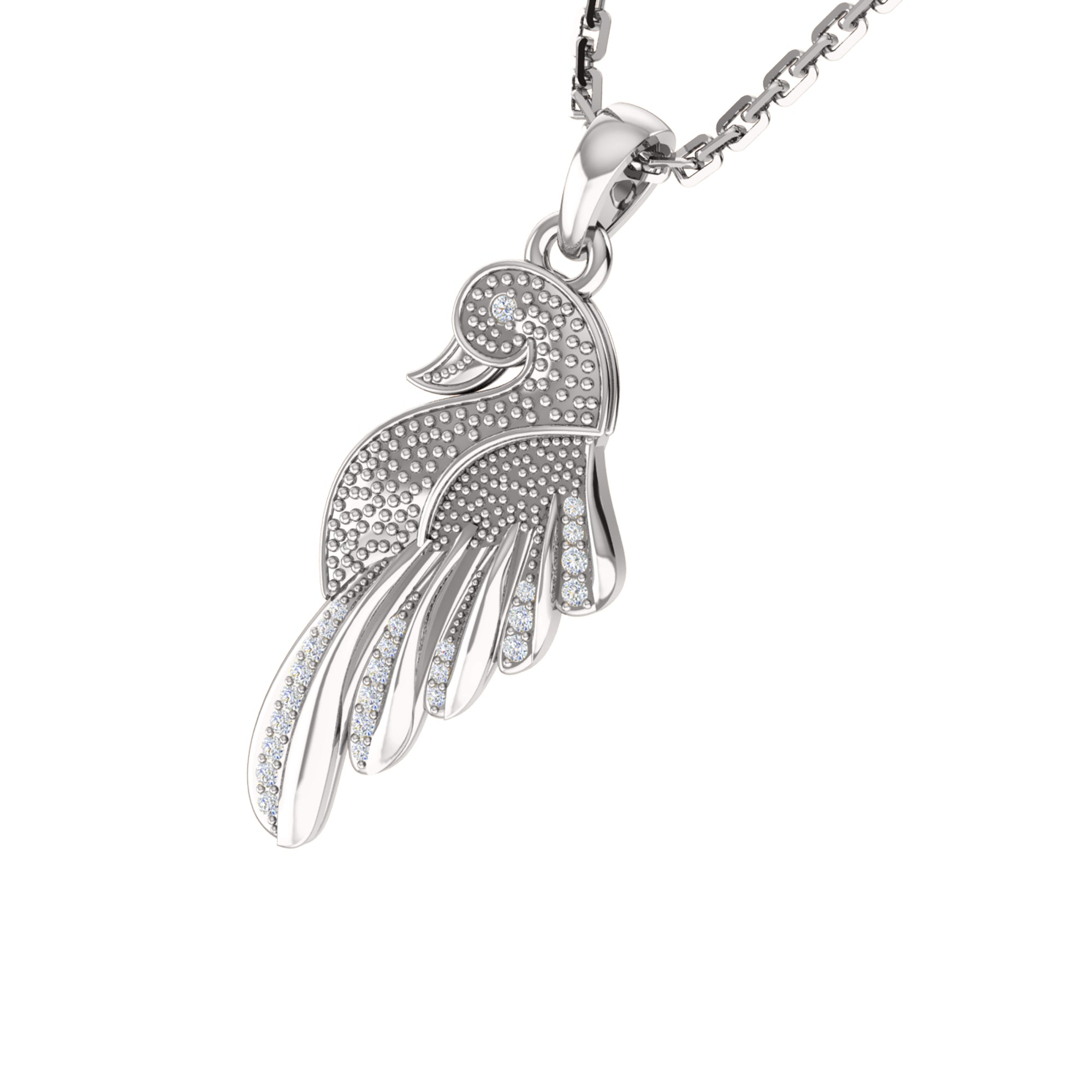 RKC 0.10Ct Moissanite Swan Charm Pendant Necklace 925 Silver Jewelry 14K Rose Gold Plated Wt 4.50gm Height 24.50mm