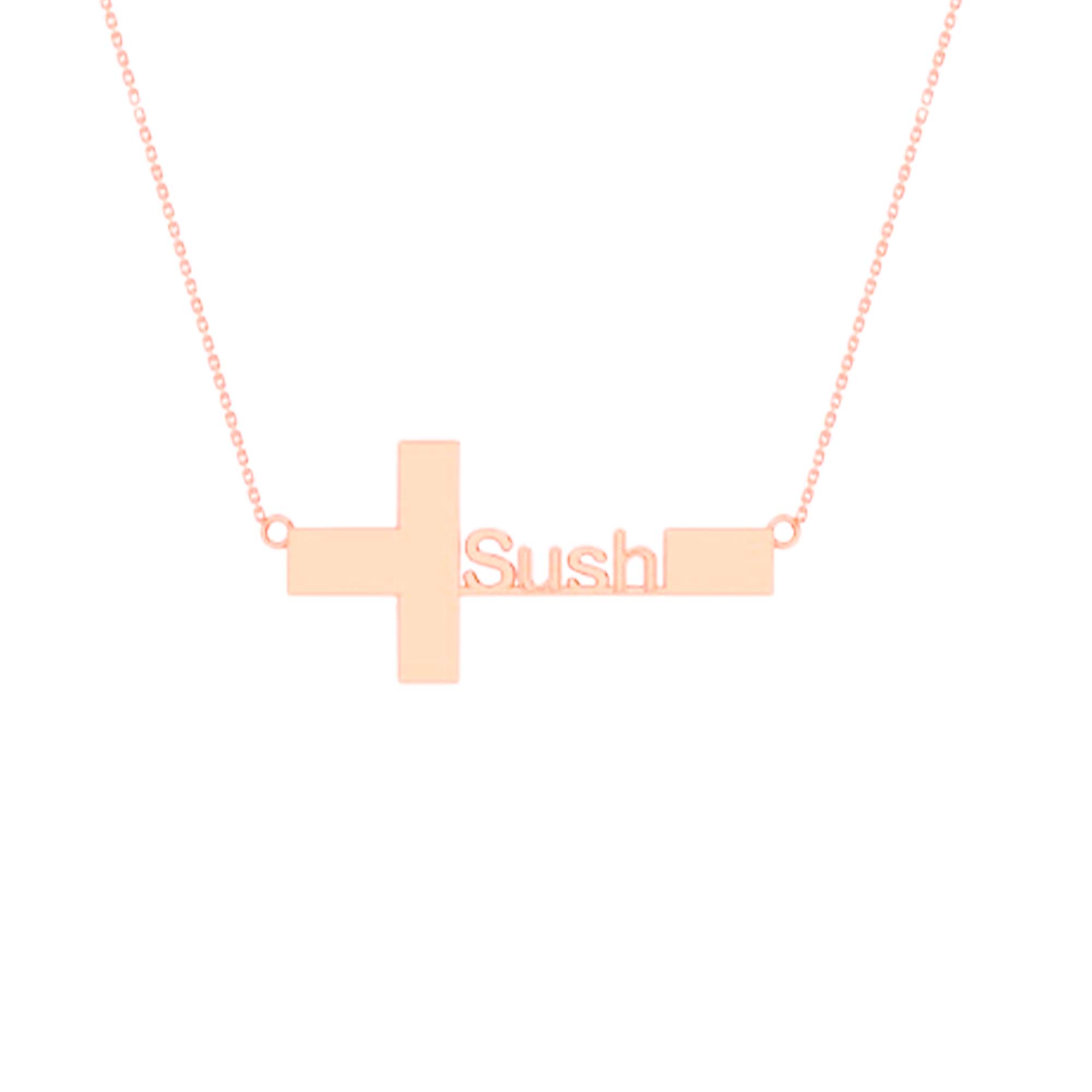 RKC SUSH Name Cross Shape Pendant Necklace Birthday Gift For Girls 925 Sterling Silver