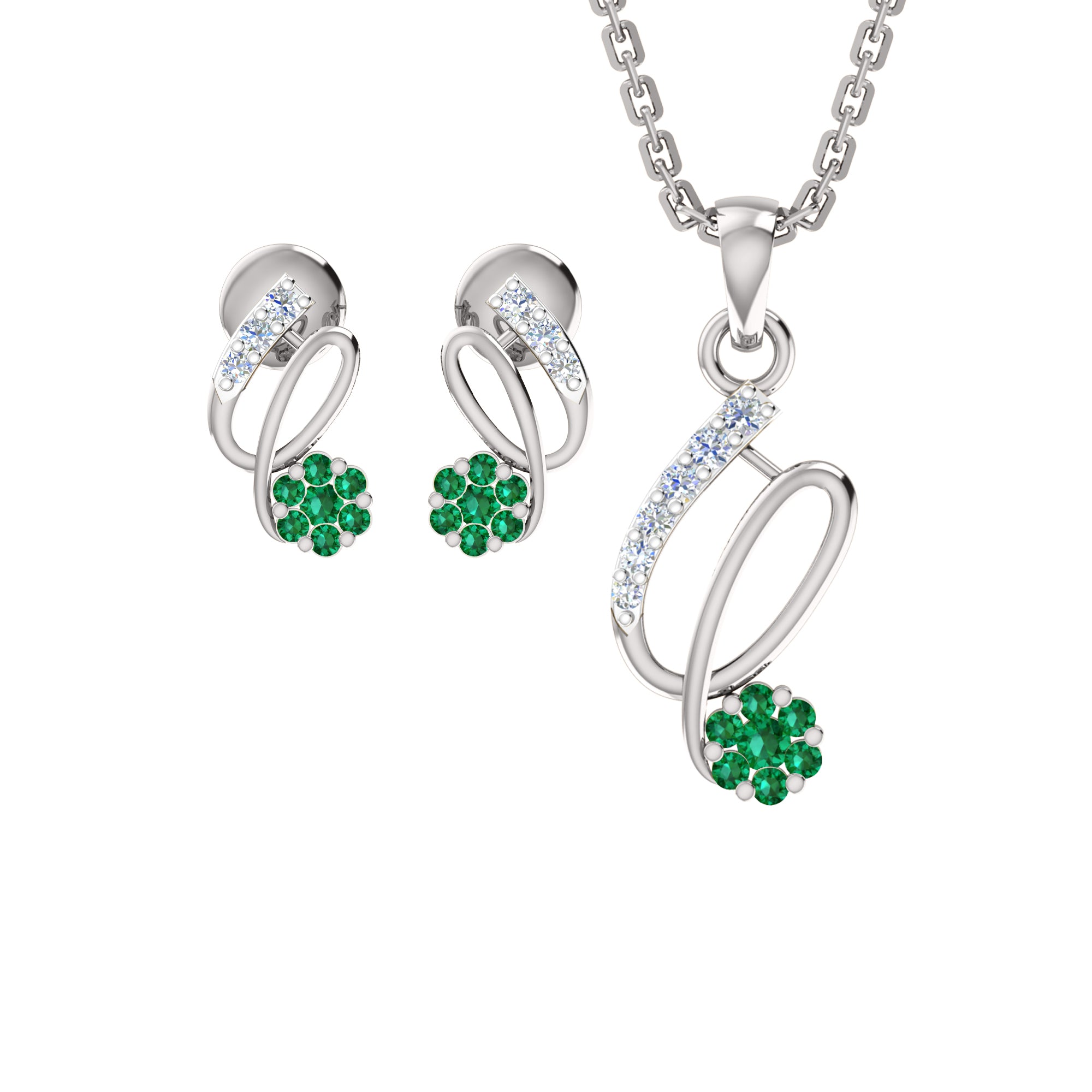 RKC 925 सिल्व्हर गोल्डन टोटल 0.42Ct मॉइसॅनाइट पेंडंट Wt 3.10gm आणि Wt कानातले 1.80gm सेट 14K रोझ गोल्ड प्लेटेड