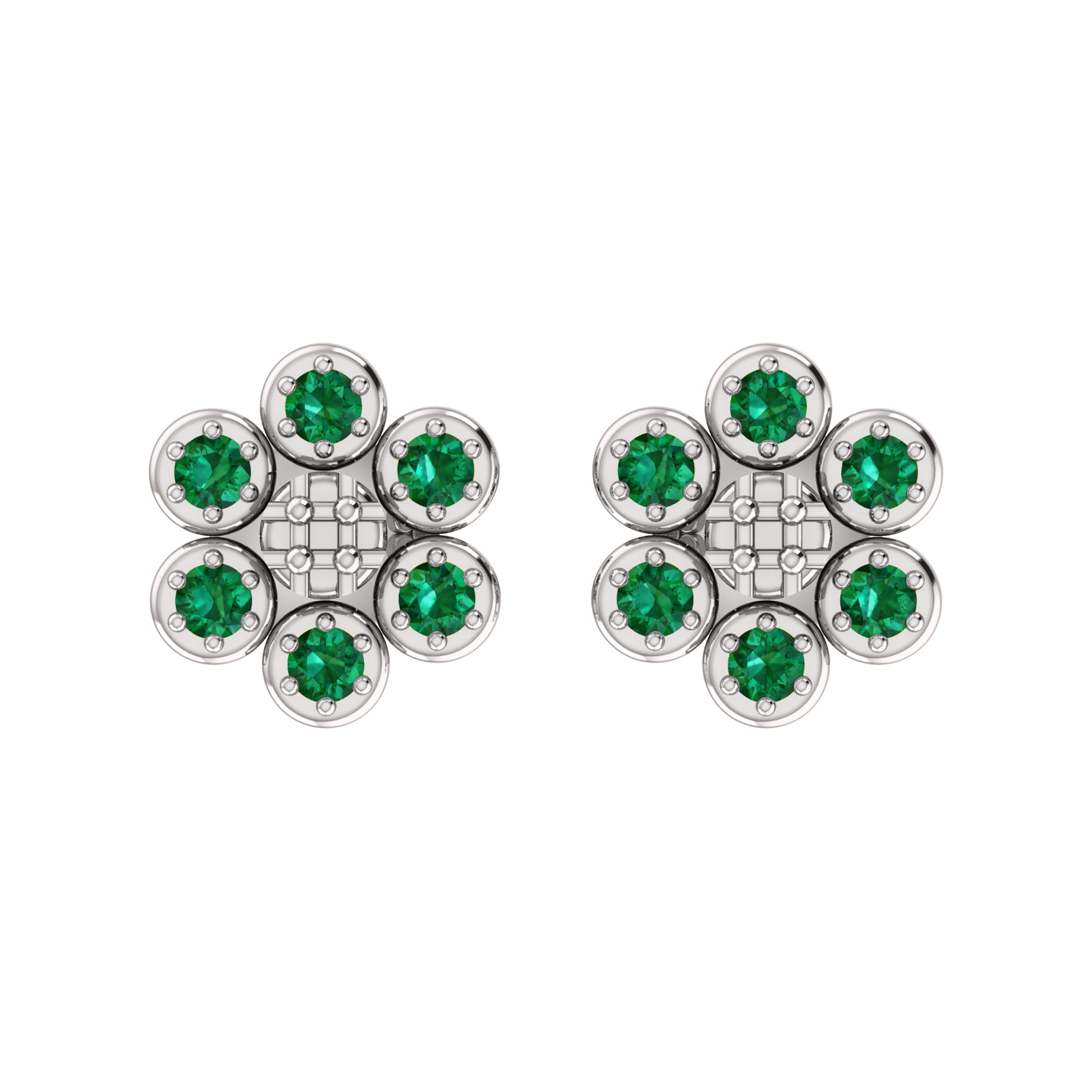 RKC 925 Sterling Silver Flower Push Back Women Earring 14k White Gold Over Wt 1.80mm Height 8.00mm