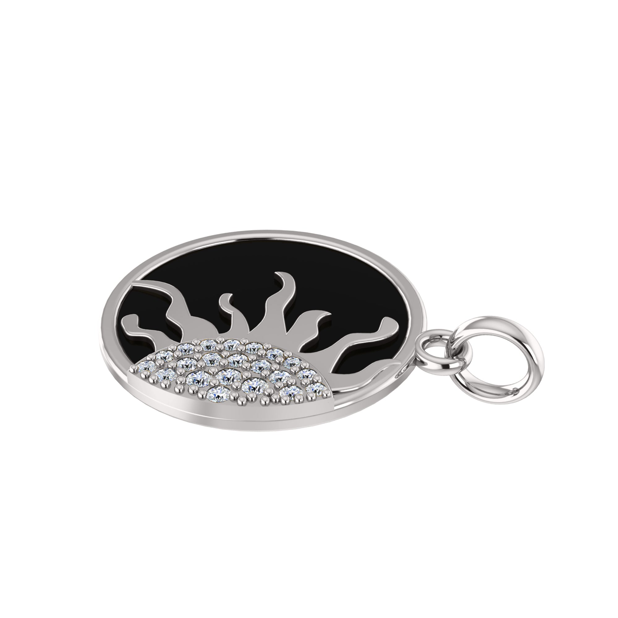 RKC 0.13Ct Moissanite Enamel Sun Pendant 925Silver Jewelry 14K Yellow Gold Plated Wt 4.80gm Height 23.50mm