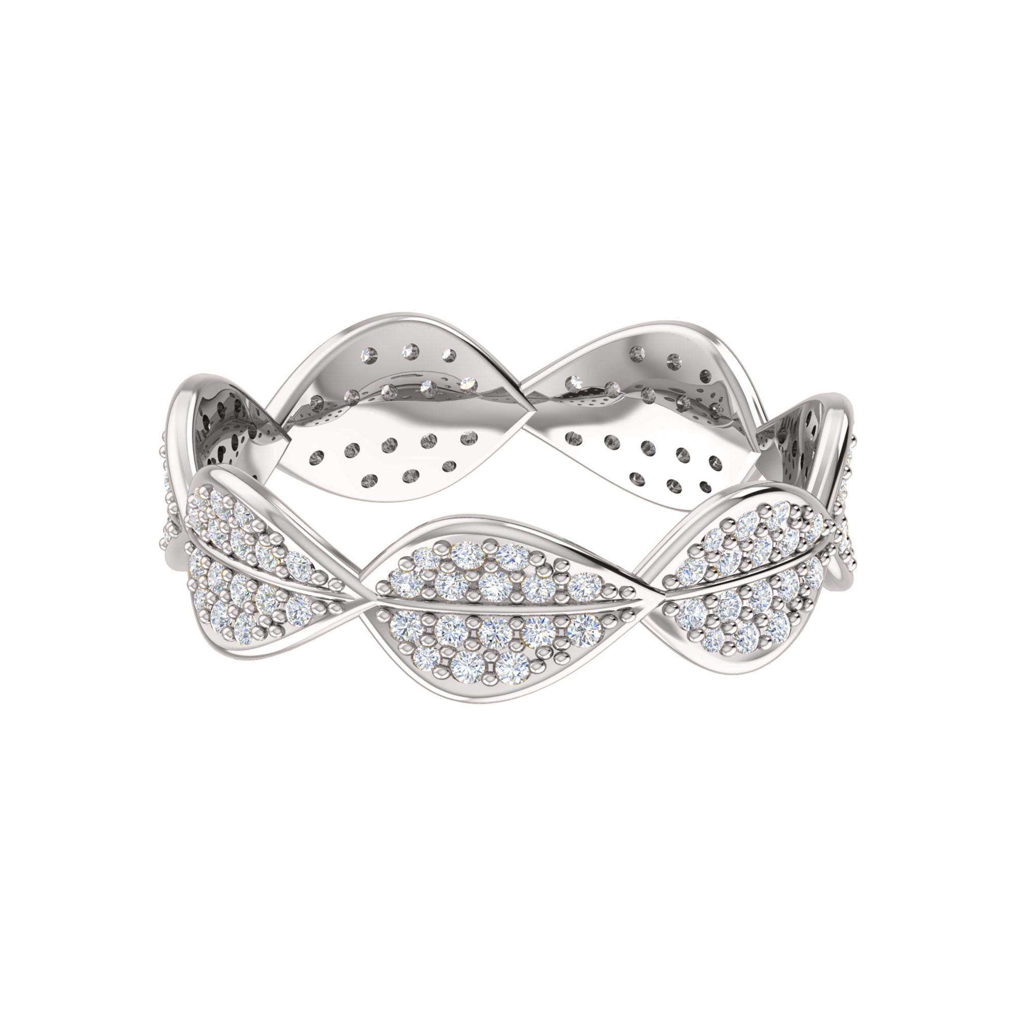 RKC 0.52Ct Round Moissanite Eternity Leaf Engagement Ring 925 Silver 14K Yellow Gold Plated For Women's Wt 2.50gm