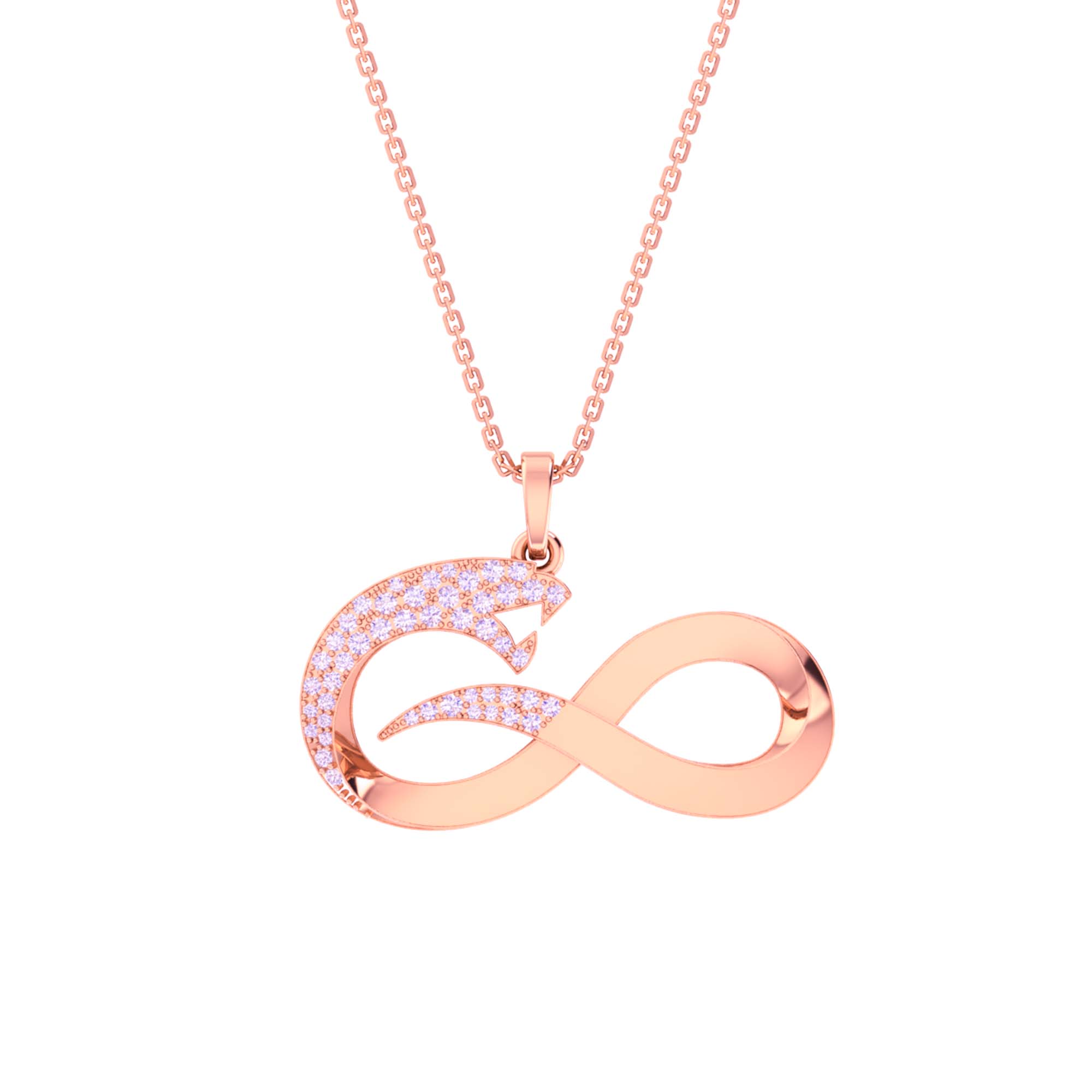 RKC 14k Yellow Gold Plated Infinity Snake Real Moissanite Pendant Necklace 925 Sterling Silver