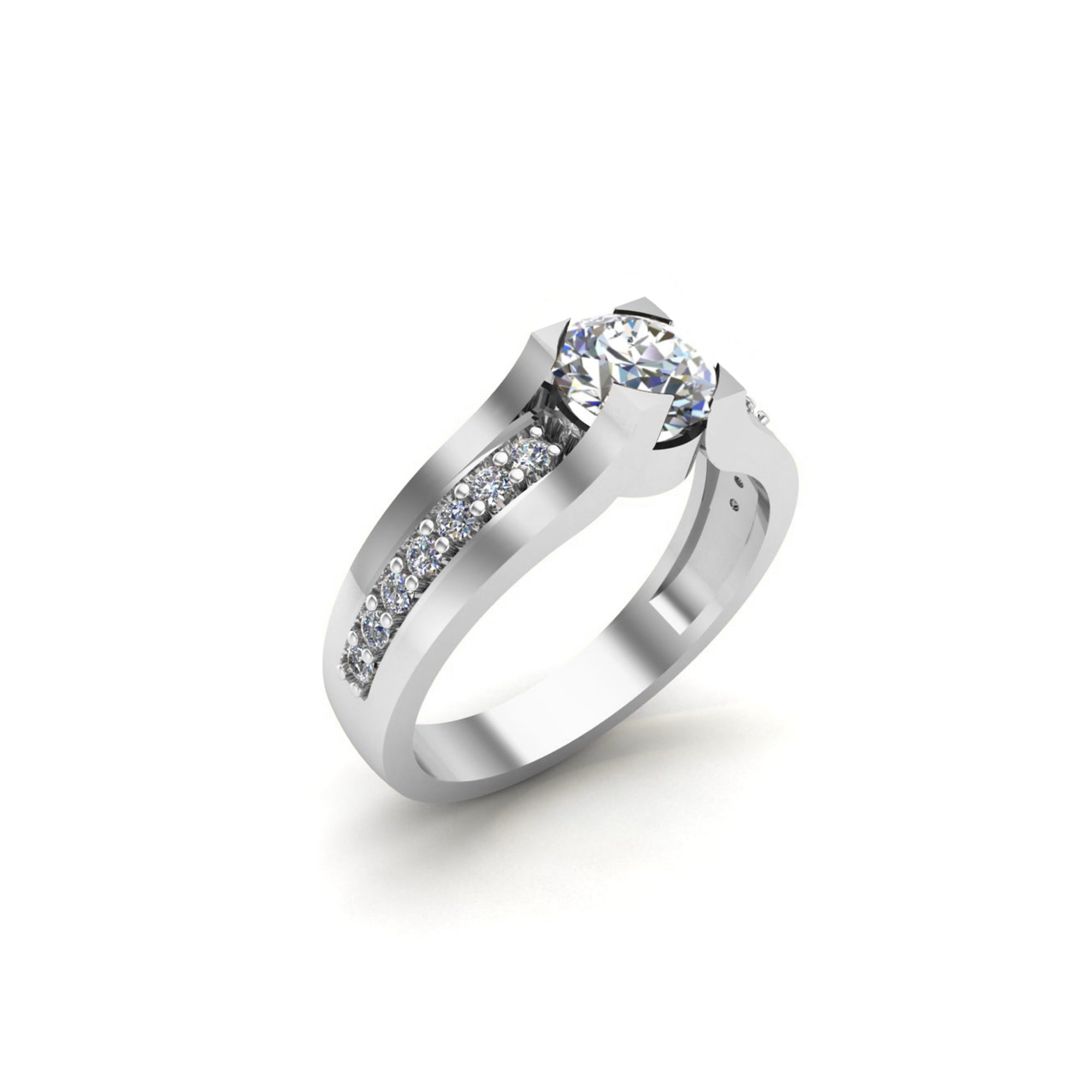 RKC Moissanite Solitaire With Accents Micro Set Purpose Ring 925 Silver 14K Yellow Gold Plated Wt 3.2 gm Width 3.20 MM