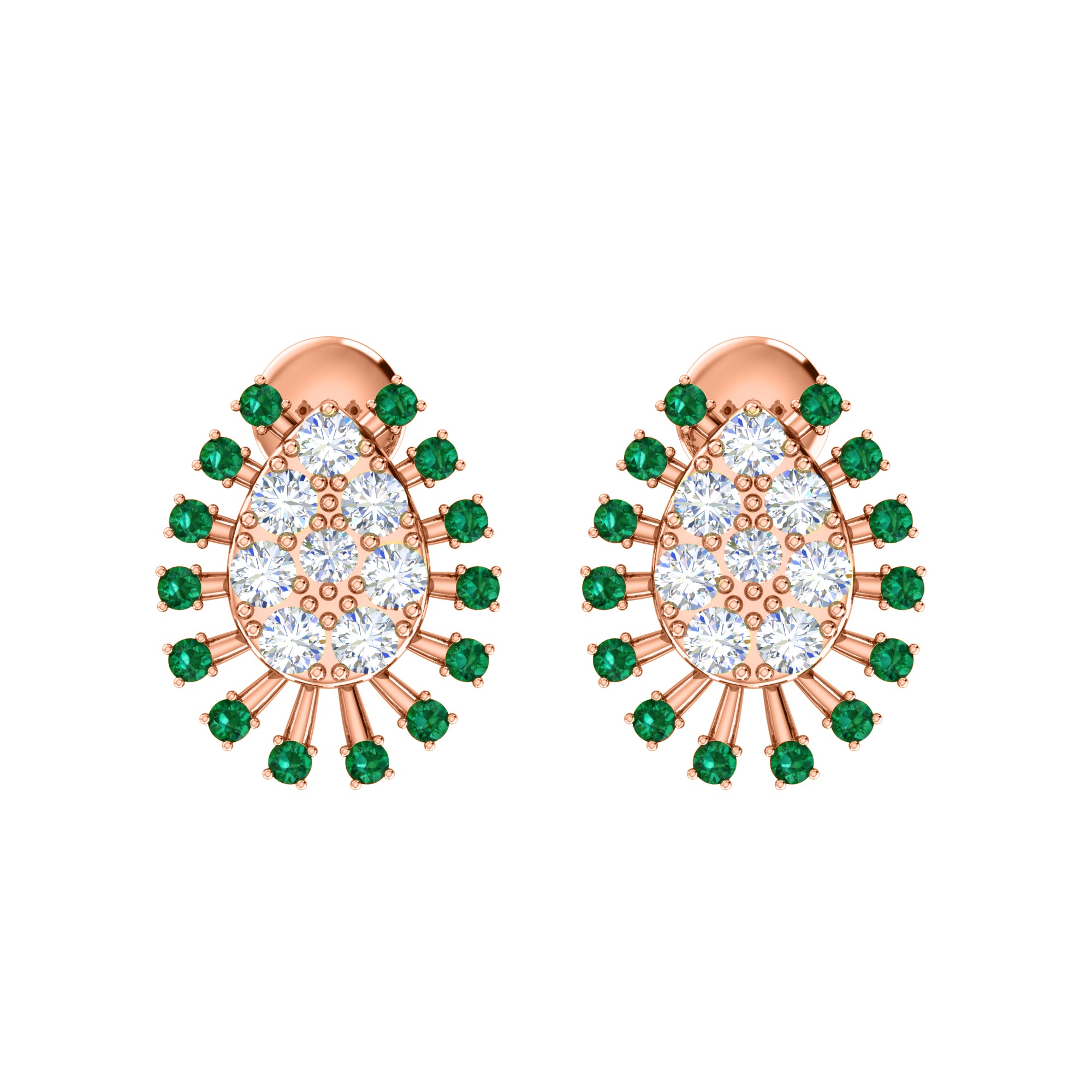 RKC 925 Sterling Silver Stud Cluster Women's Earring 14k White Over Wt 3.00gm Height 14.00mm