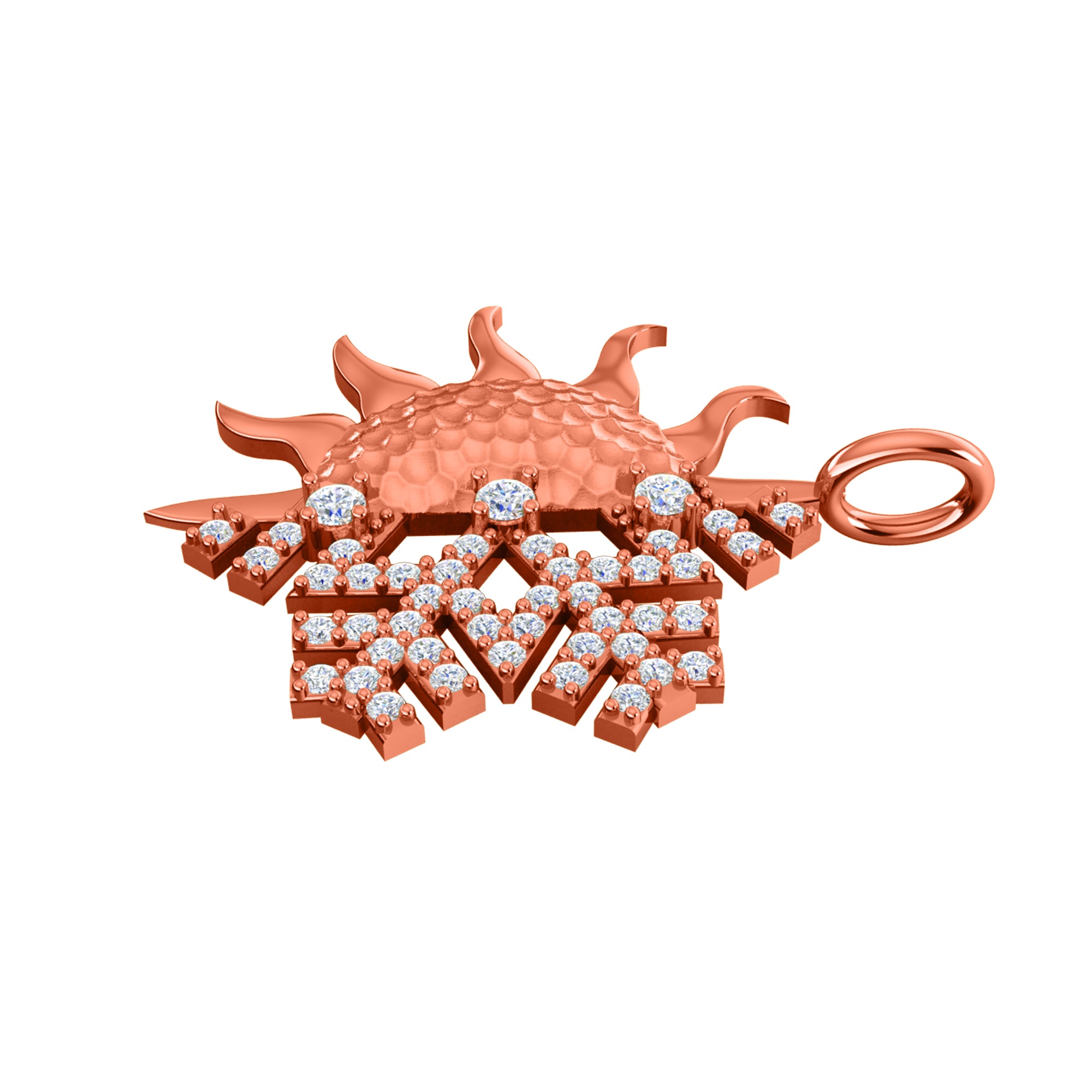 RKC 0.47Ct मॉइसॅनाइट सन आणि स्नोफ्लेक पेंडंट 925 चांदीचे दागिने 14K पिवळा सोन्याचा मुलामा Wt 4.50gm उंची 29mm