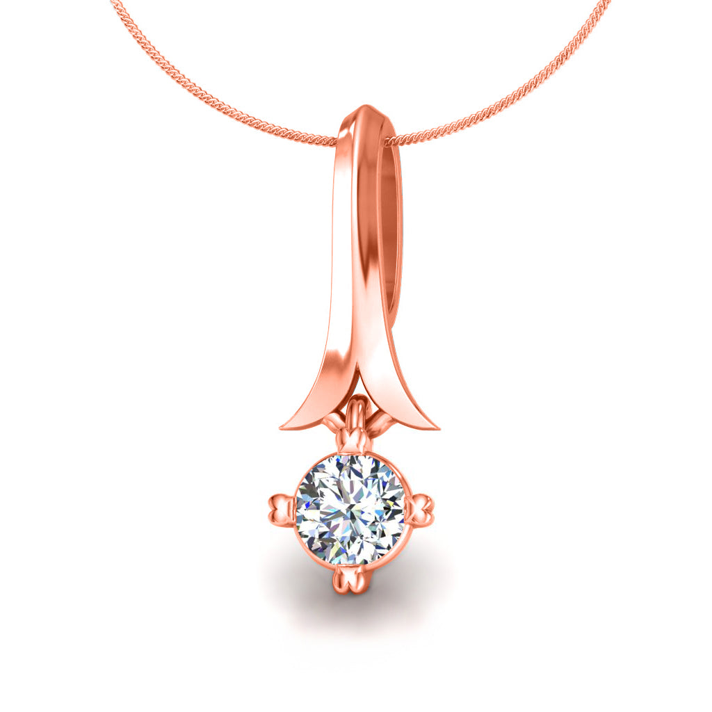 RKC Solitaire Rond Femmes 0,25 Ct Moissanite Pendentif Finition Or Rose 14K Poids 3,00 g Hauteur 17,80 mm