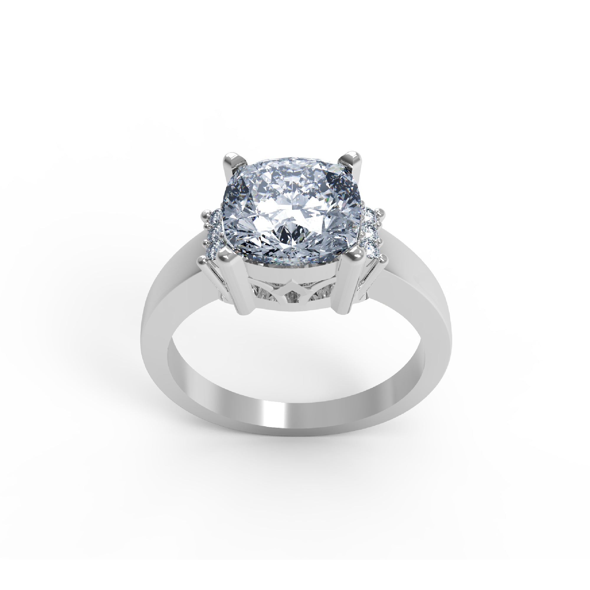 RKC Cushion Cut Moissanite Solitaire Wedding Ring 925 Silver 14K Yellow Gold Plated Wt 3 gm Width 2.10 MM