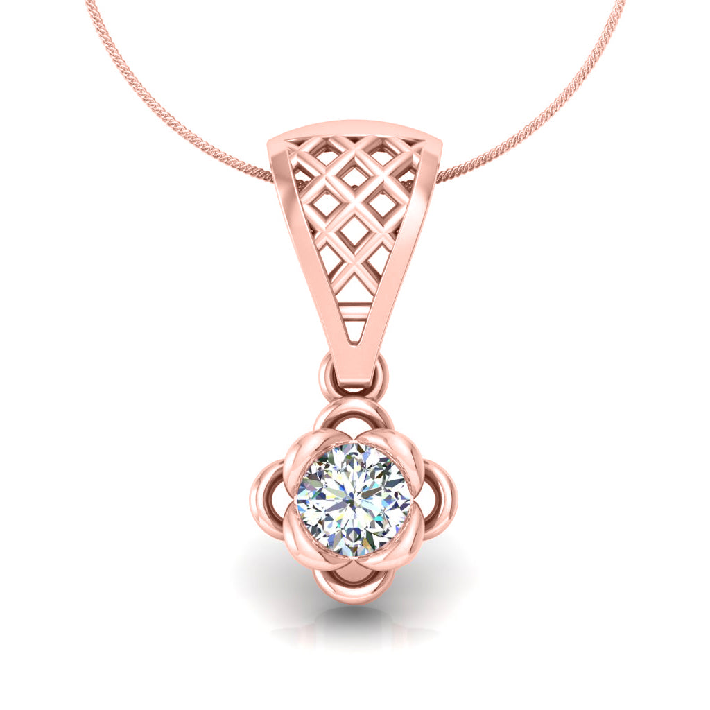 RKC Handcrafted Sterling Silver Flower 0.25 Ct Round Moissanite Drop Pendant 14K Two Tone Gold Plated Wt 3.10 gm