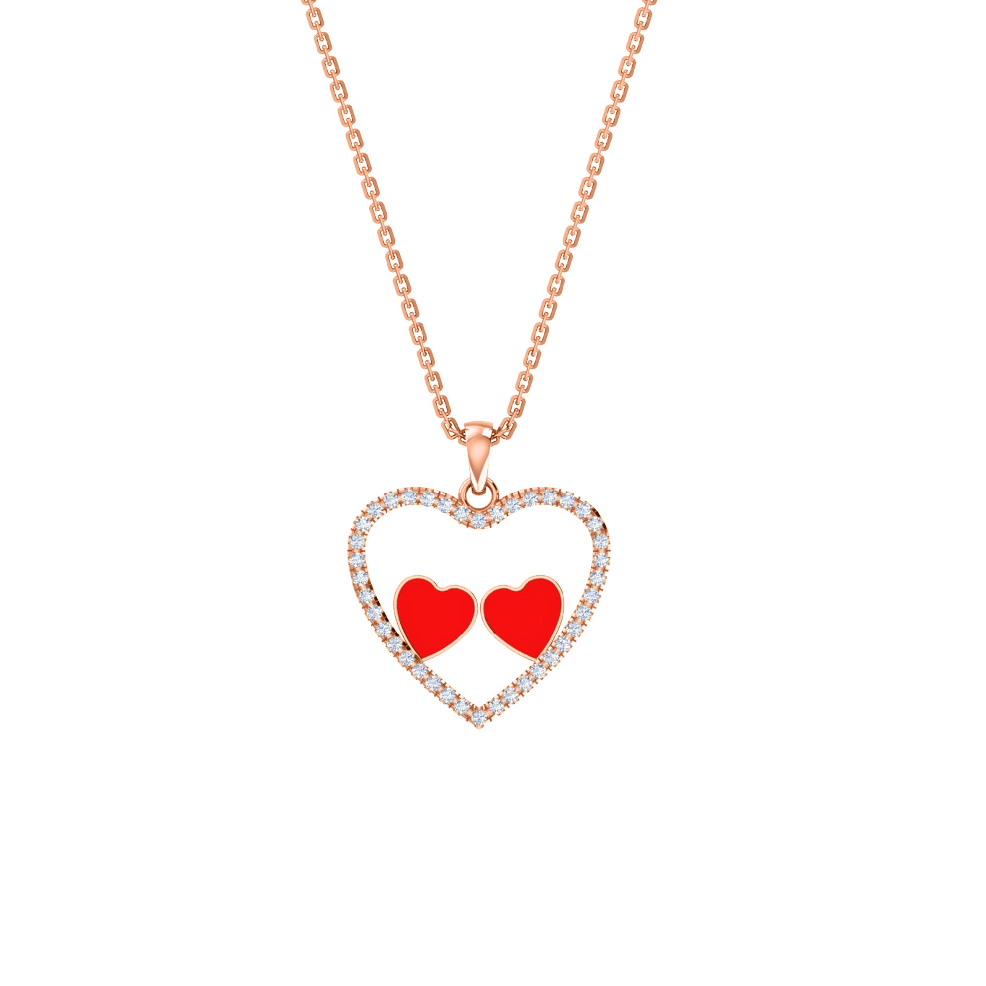 RKC 0.36Ct Moissanite Heart Enamel Pendant 925 Silver 14K Rose Gold Plated Wt 3.80GM Height 18.60MM