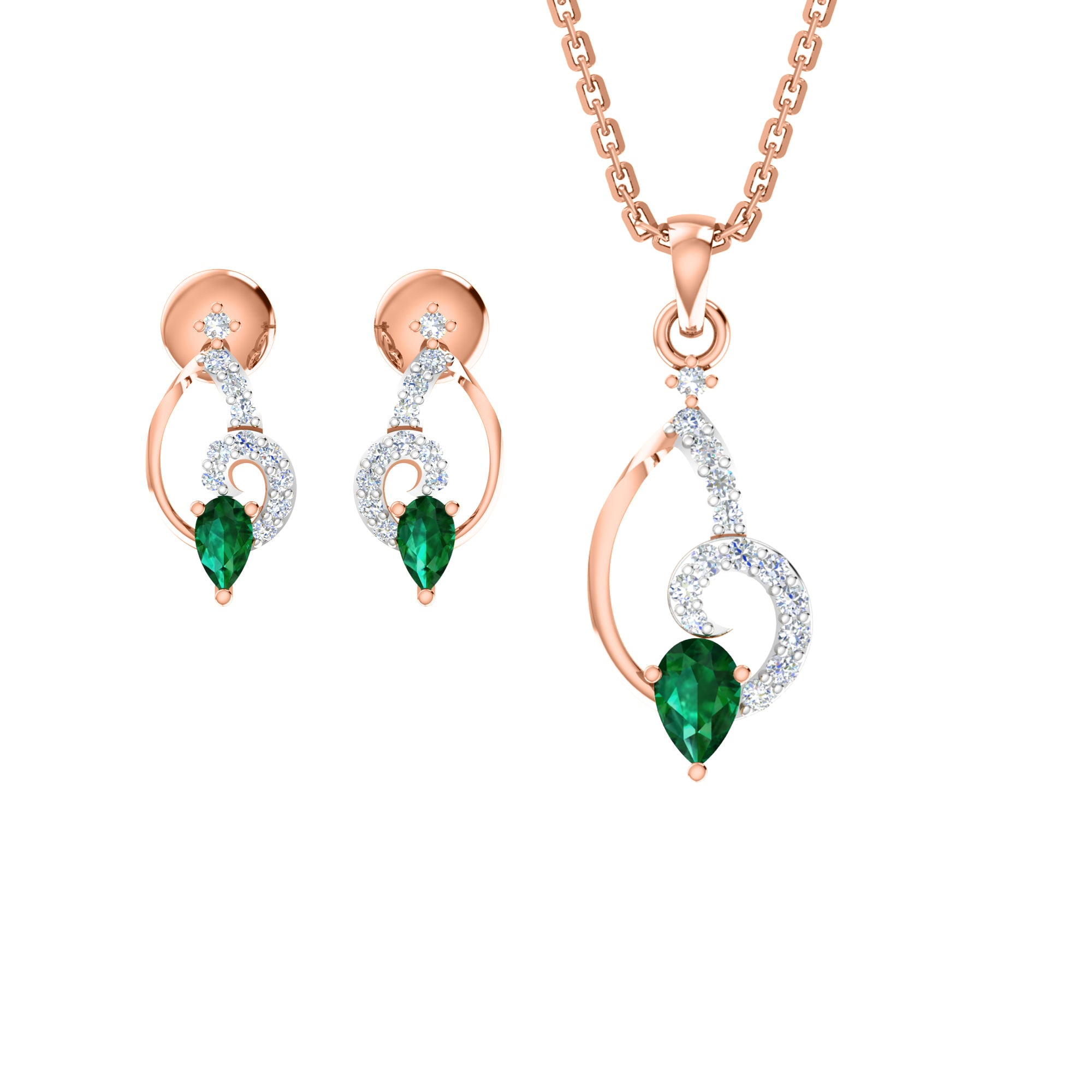 RKC 925 સિલ્વર ગોલ્ડન ટોટલ 0.42Ct મોઈસાનાઈટ પેન્ડન્ટ Wt 3.20gm અને Wt એરિંગ 2.10gm સેટ 14K રોઝ ગોલ્ડ પ્લેટેડ સાથે