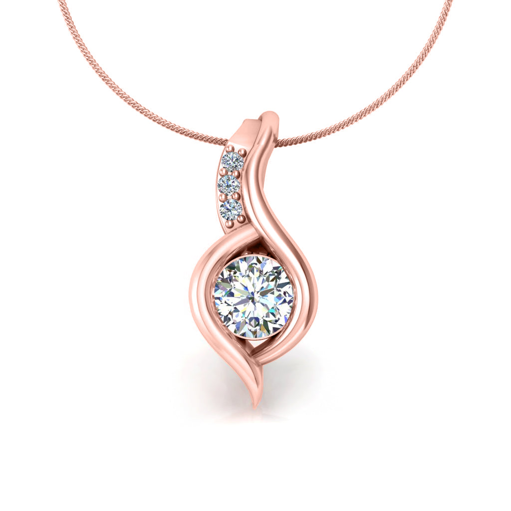 RKC 925 Sterling Silver Round 0.92 CT Moissanite Pendant 14K Rose Gold Plated Wt 3.00 gm Height 15 mm