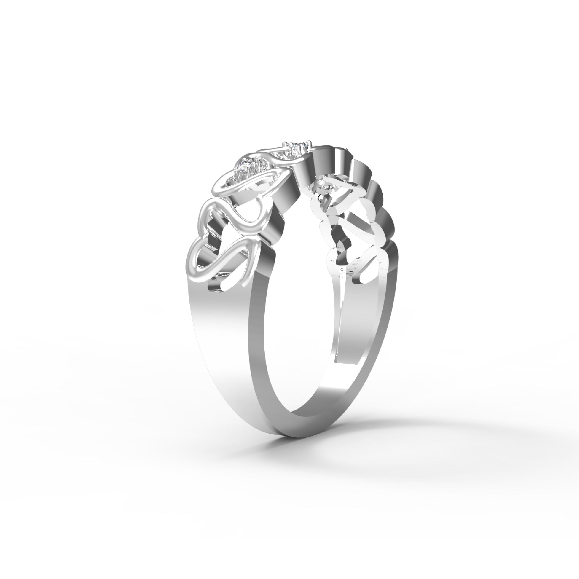 RKC Moissanite Heart Shape Birthday Gift Band Ring For Mother 925 Silver 14K Yellow Gold Plated Wt 4 gm Width 2.20 MM