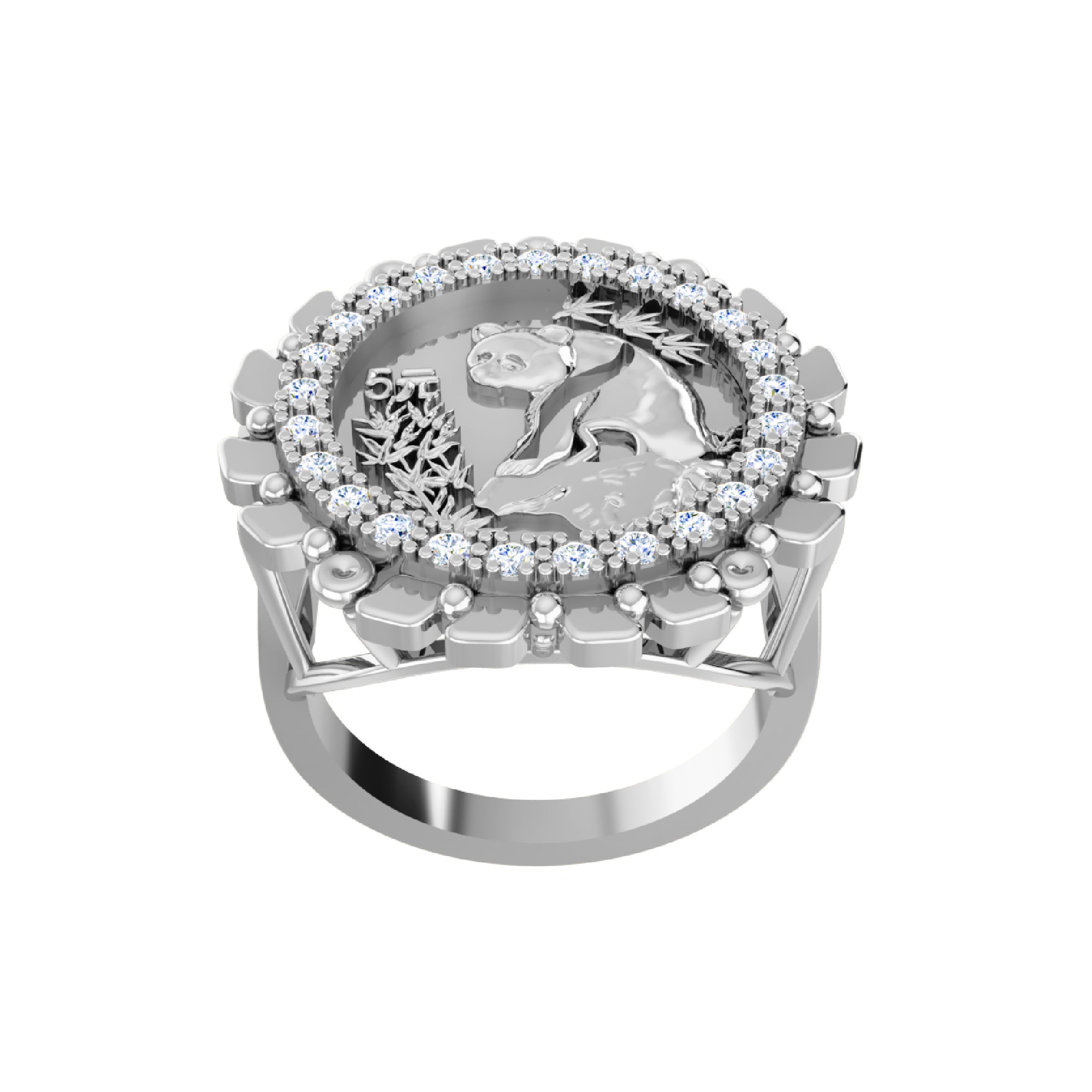 خاتم مويسانيتي من RKC للنساء بتصميم دائري من الفضة عيار 925 ومطلي بالذهب الأصفر عيار 14 وزن 5 جرام عرض 2.30 ملم