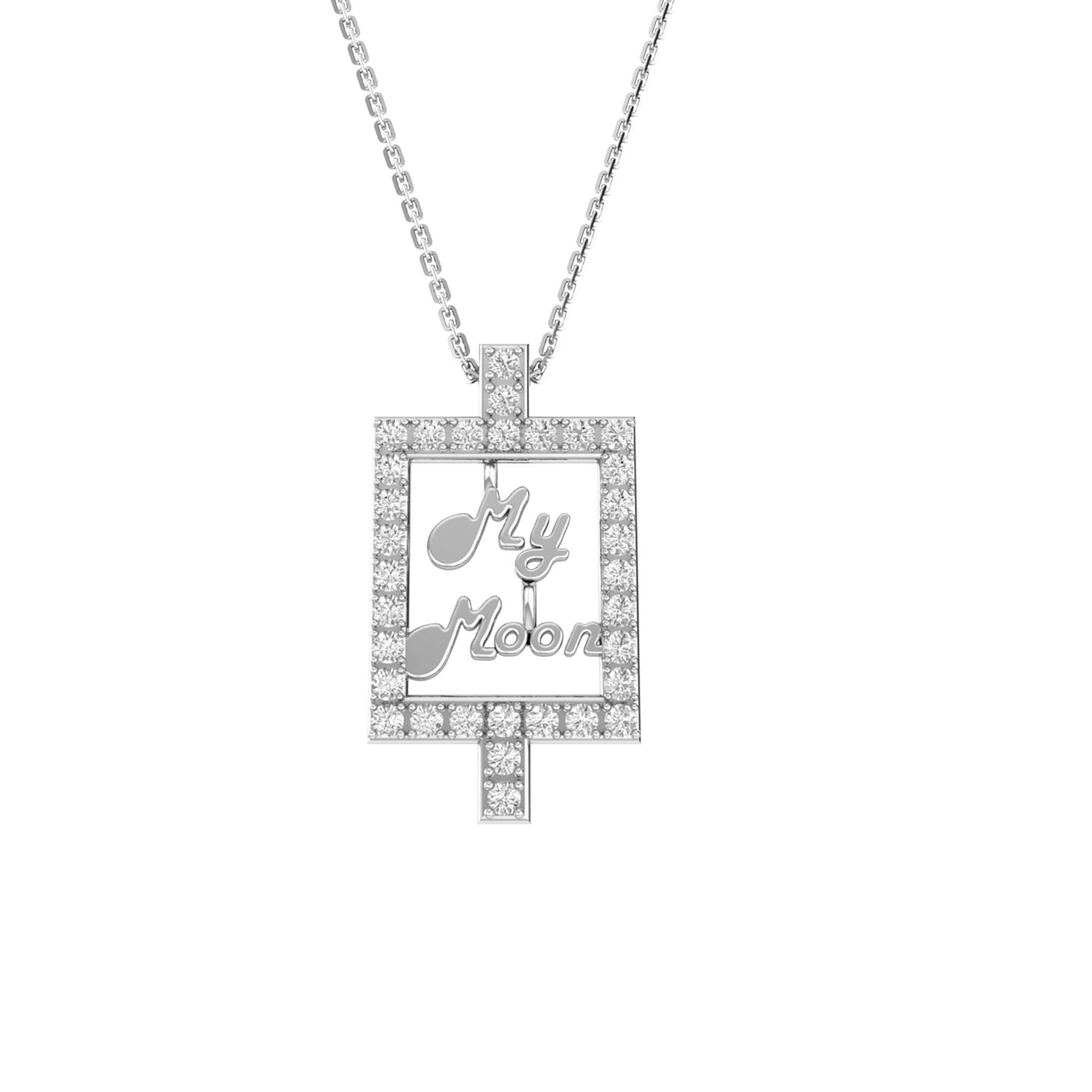 RKC 14k Yellow Gold Plated My MOM Frame Moissanite Pendant With Link Chain For Women's