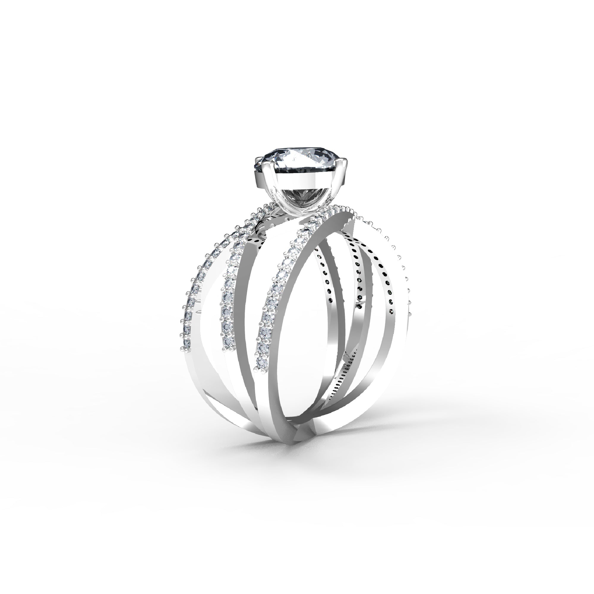 RKC Cross Over Round Moissanite Promise Ring 925 Sterling Silver 14K Yellow Gold Over Wt 5 gm