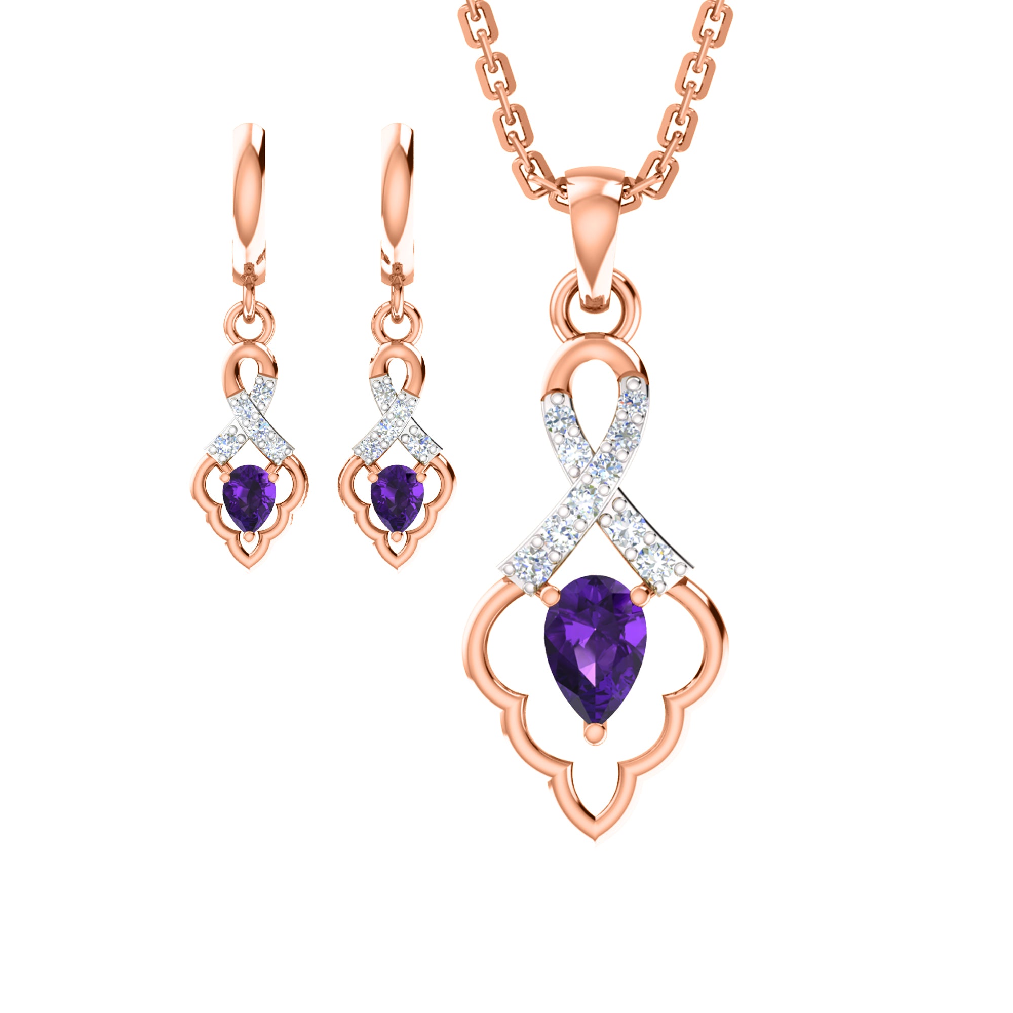 RKC 925 فضي ذهبي إجمالي 1.09 قيراط قلادة مويسانيتي بوزن 3.60 جرام ومجموعة حلق بوزن 2.30 جرام مطلية بالذهب الأصفر عيار 14 قيراط