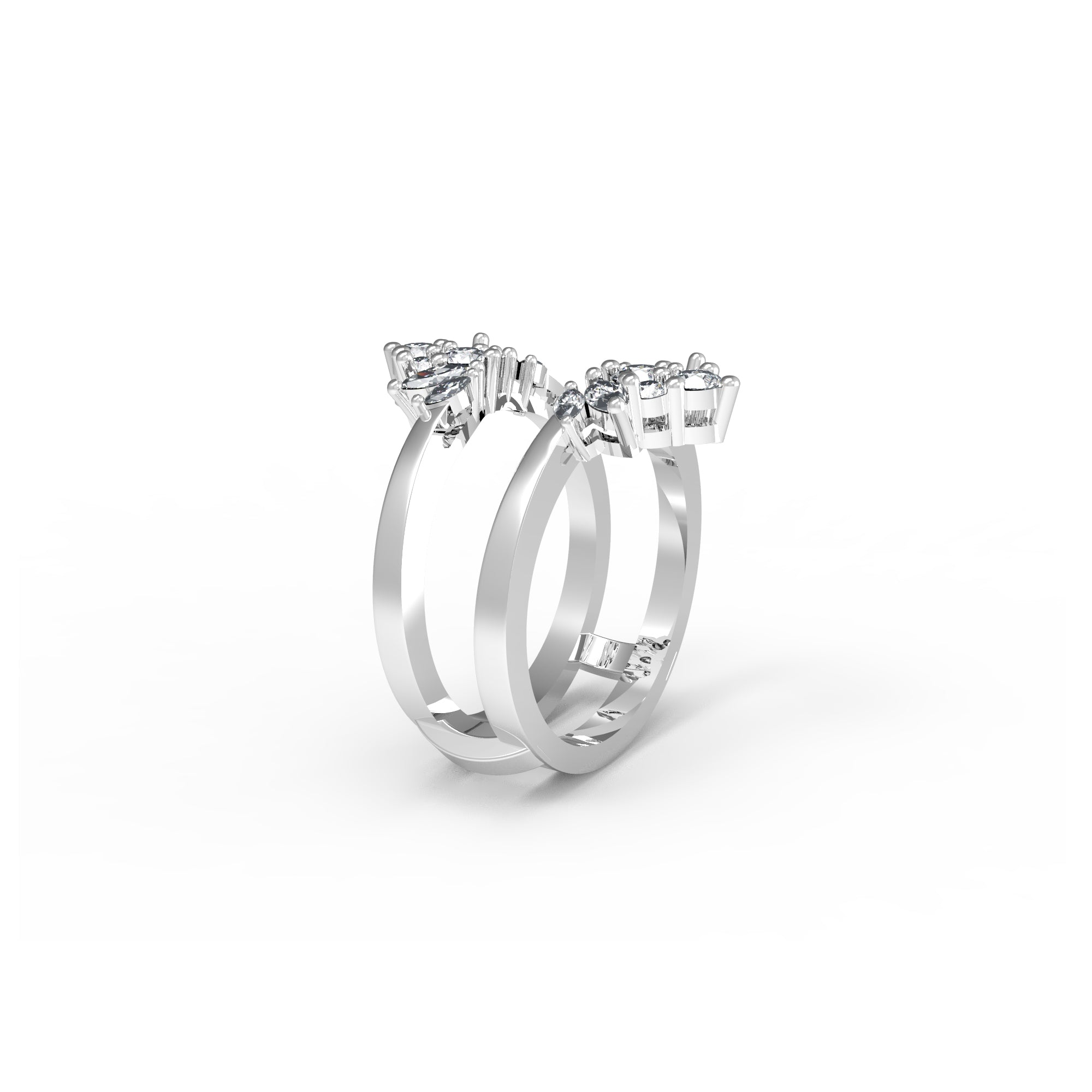 RKC Round Moissanite Marquise Enhancer Wedding Ring Jacket Ring 925 Sterling 14K Yellow Gold Plated Wt 5 gm