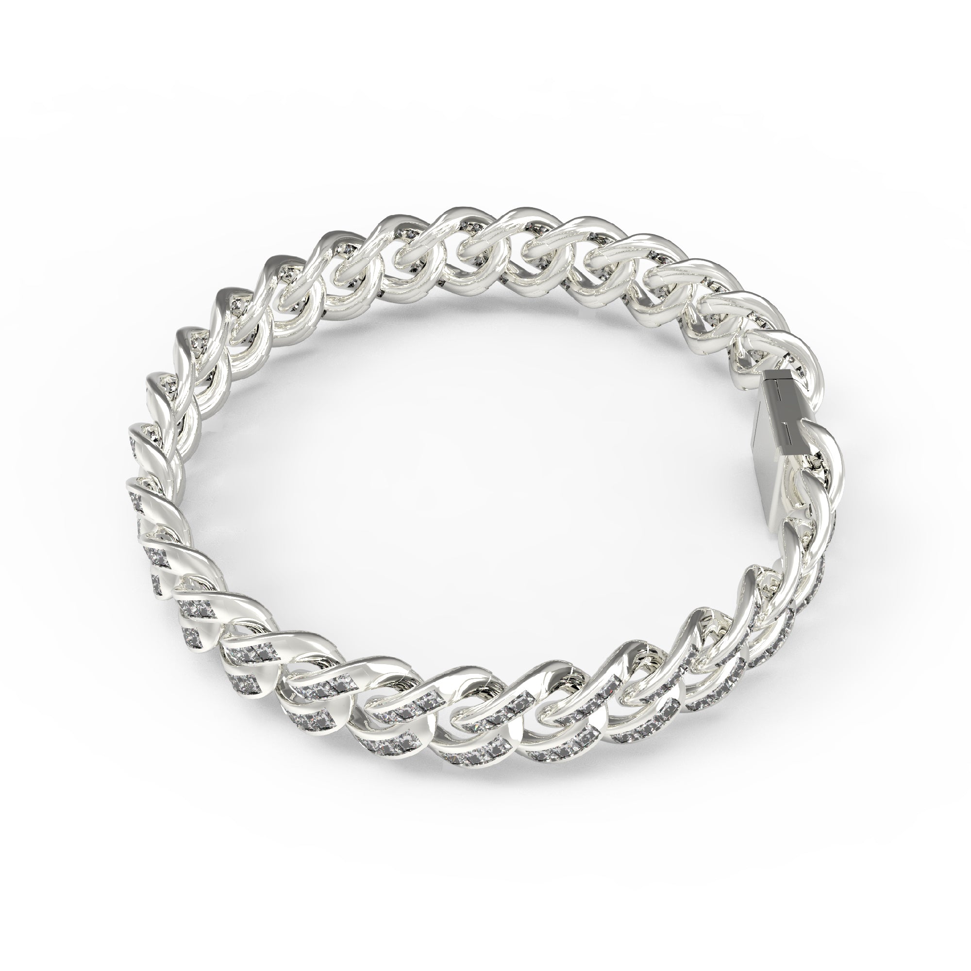 RKC 925 Sterling Silver 9.60Ct Moissanite Men's Cuban Bracelet 14K Yellow Gold Plated Wt 28.00gm Height 10.00mm