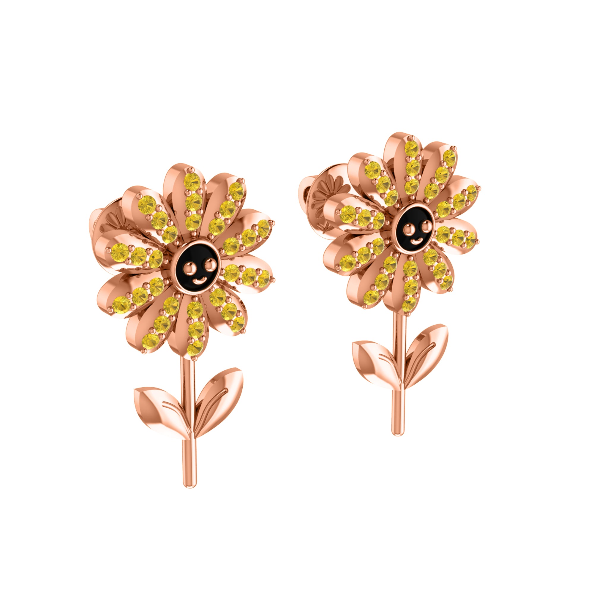 RKC 925 فضة عباد الشمس دفع مرة أخرى حلق نسائي من الذهب الأبيض عيار 14 قيراط أكثر من وزن 3.00 جم ارتفاع 18.00 مم