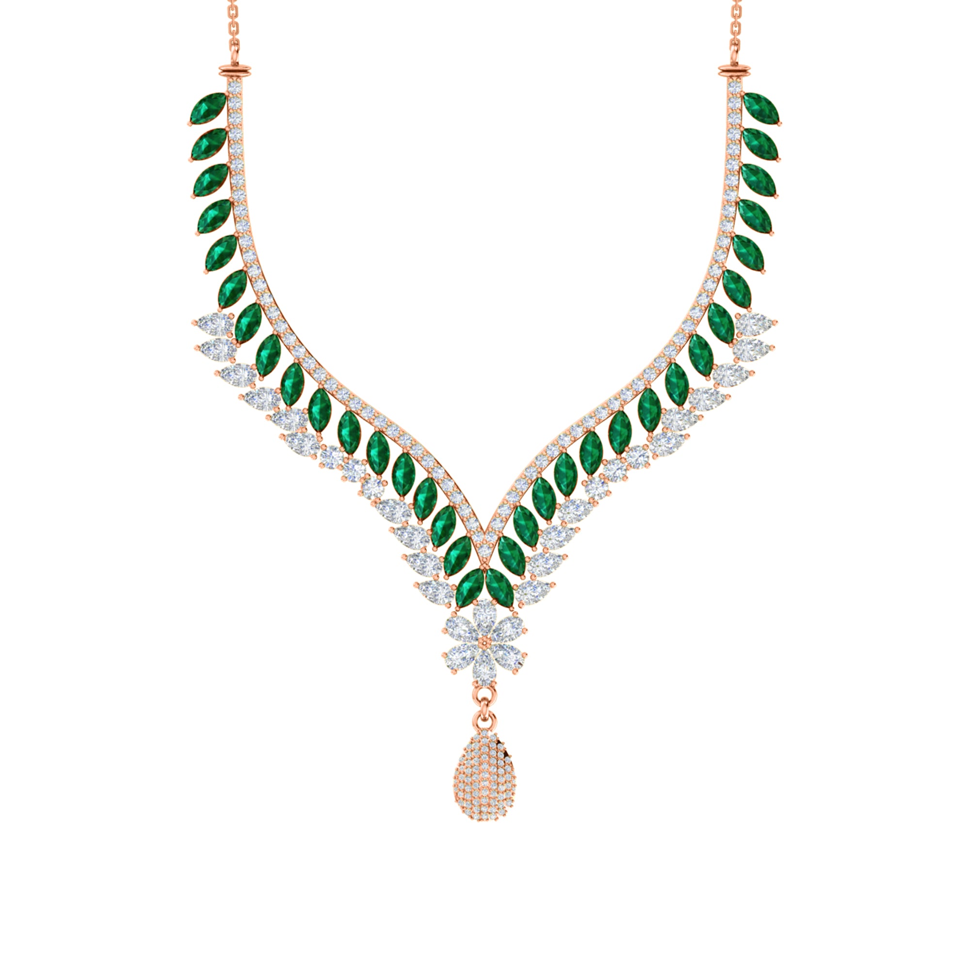 RKC 18 CT Moissanite Charming Necklace 925 Silver 14k Rose gold Plated Product Weight 17.00 GM Height 100.00 MM