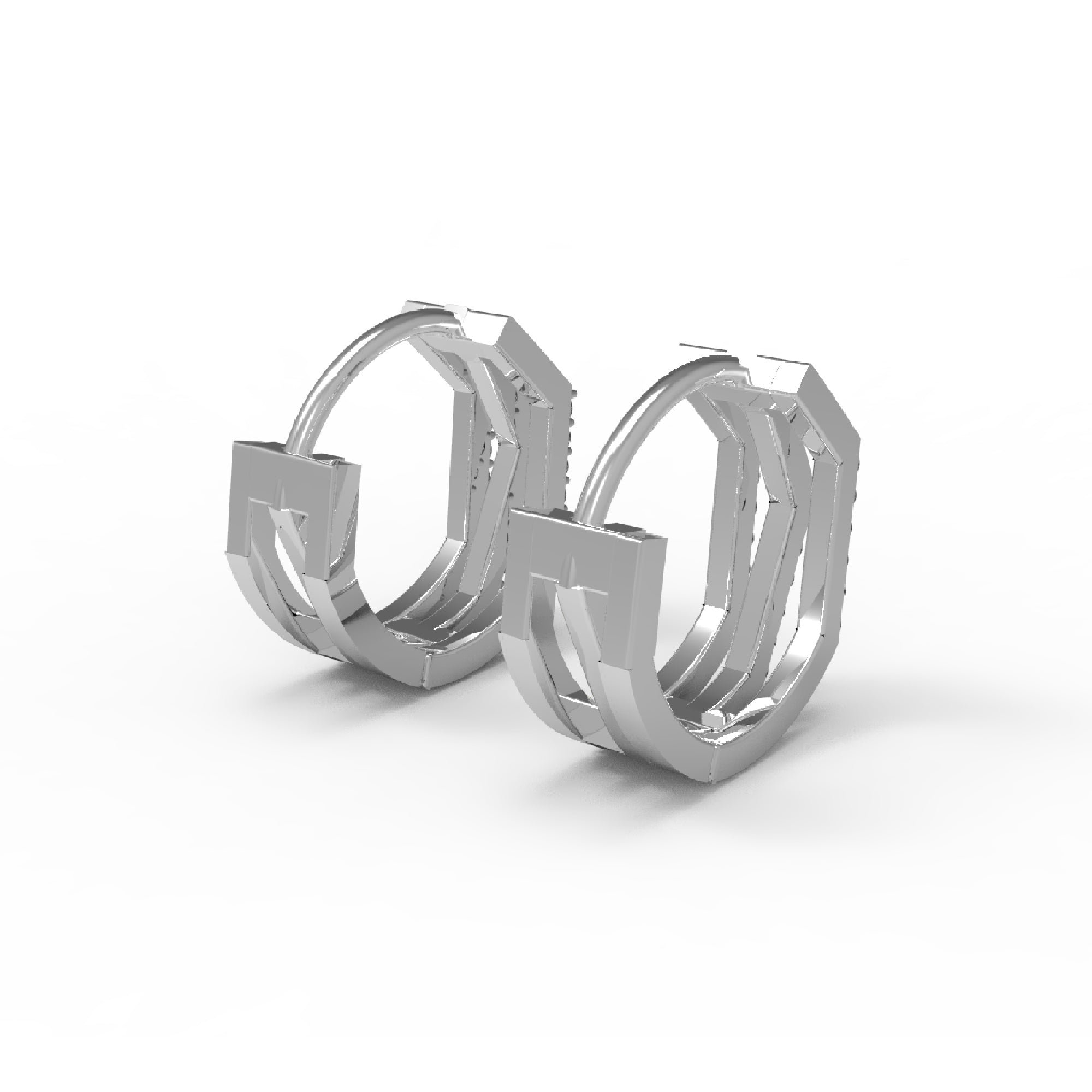 RKC 925 Sterling Silver Up and Down Three Row Hoop Women Earring 14k Yellow Over Product Wt 4.60 GM Height 15.50 MM