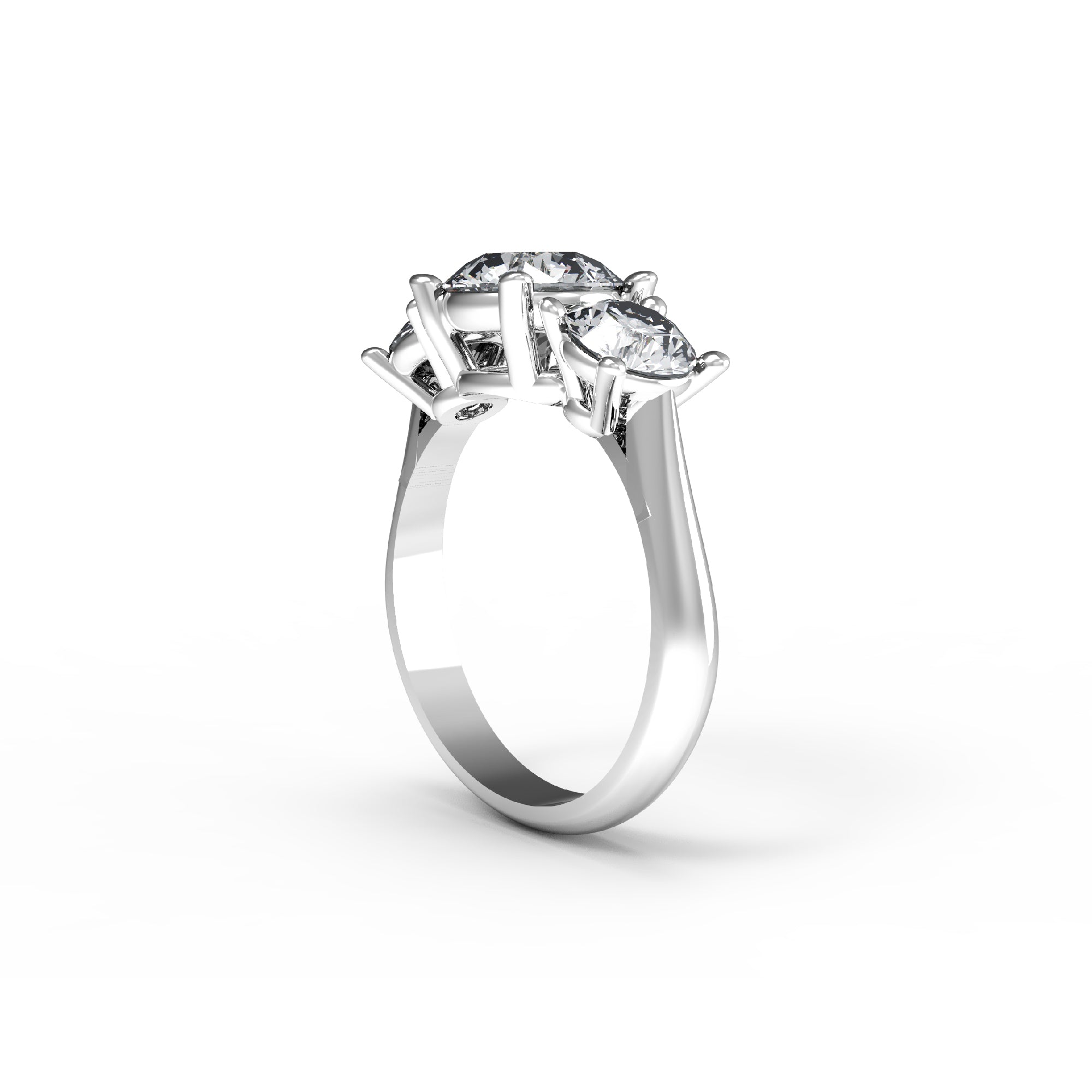 Заручальны пярсцёнак RKC з круглым муасанітам і абяцаннем з трох камянёў, срэбра 925 пробы, пакрыццё з ружовага золата 14 карат, вага 2,70 г, шырыня 2,60 мм