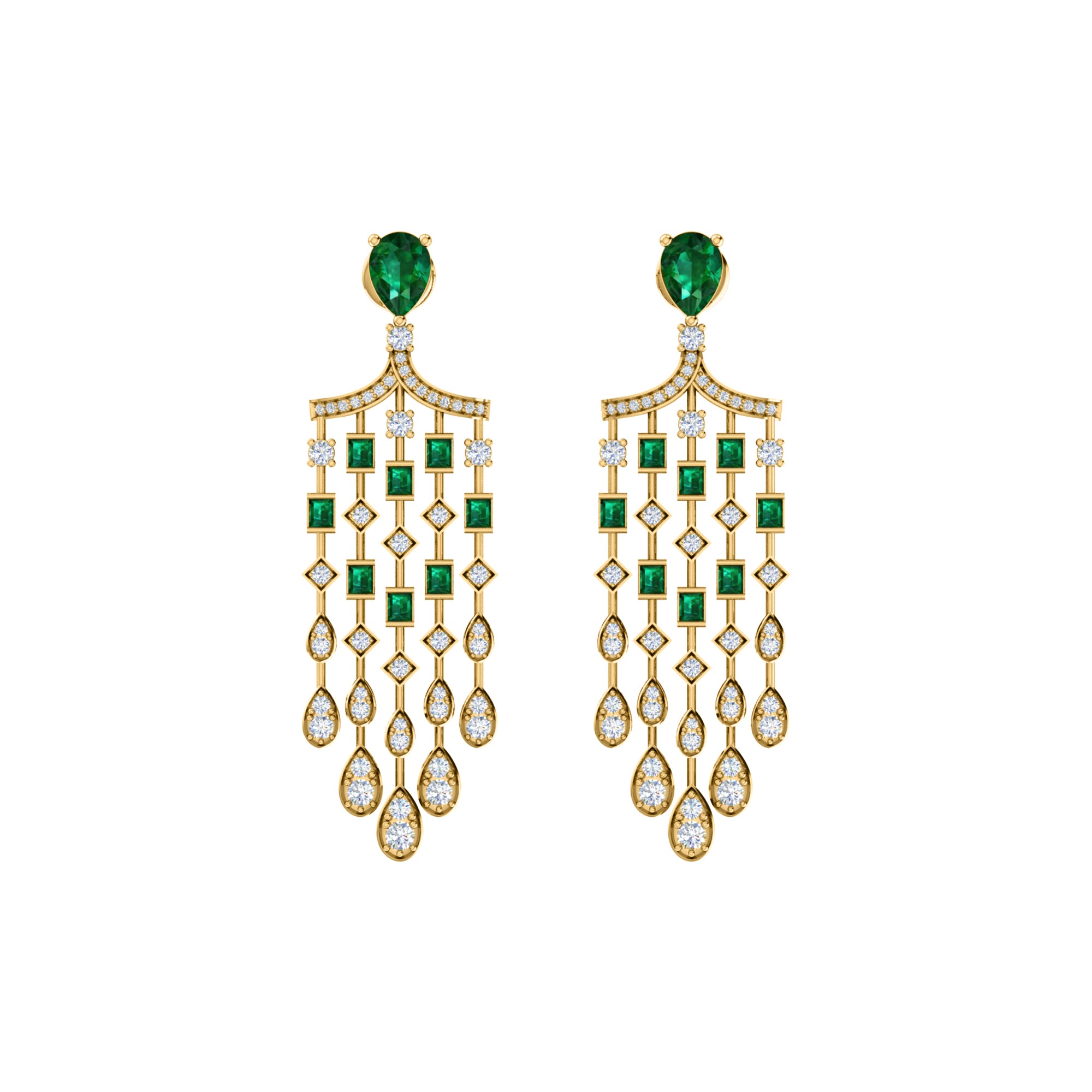 RKC 925 Sterling Silver Drop Dangle Halo Women Earring 14k Yellow Gold Over Wt 8.00 GM Height 51.00 MM