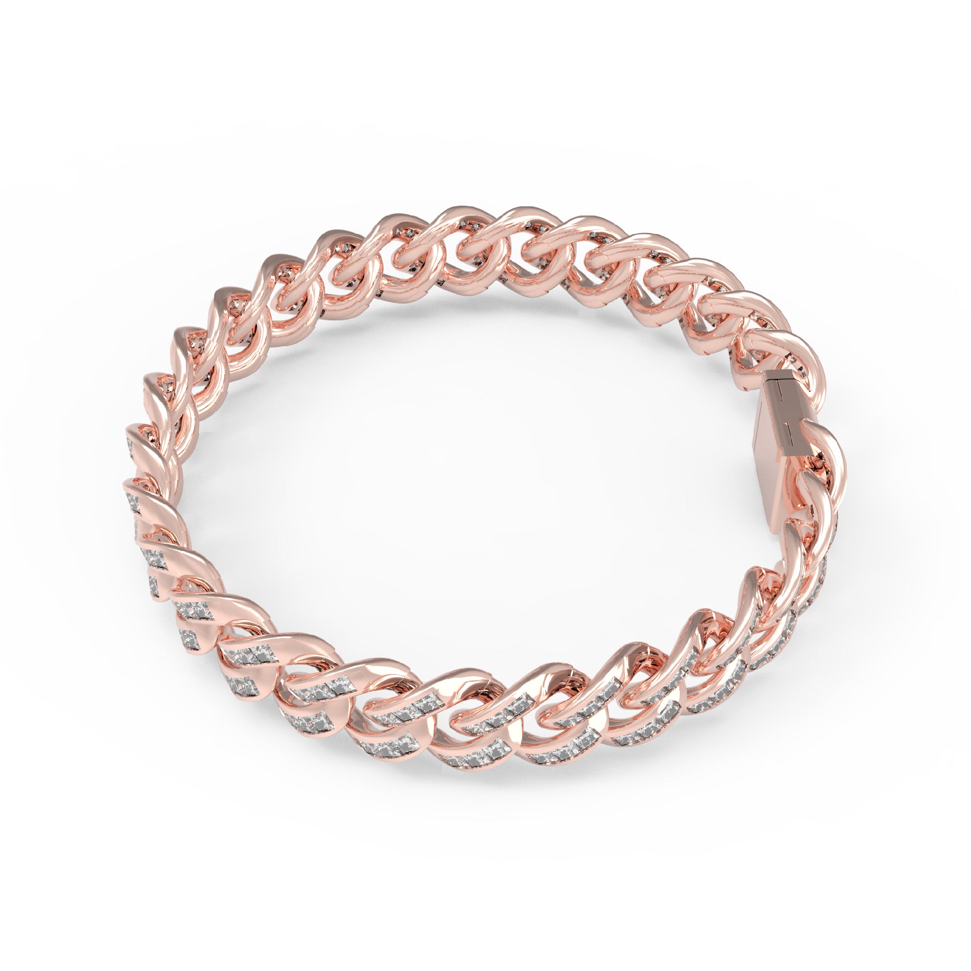 RKC 925 Sterling Silver 9.60Ct Moissanite Men's Cuban Bracelet 14K Yellow Gold Plated Wt 28.00gm Height 10.00mm