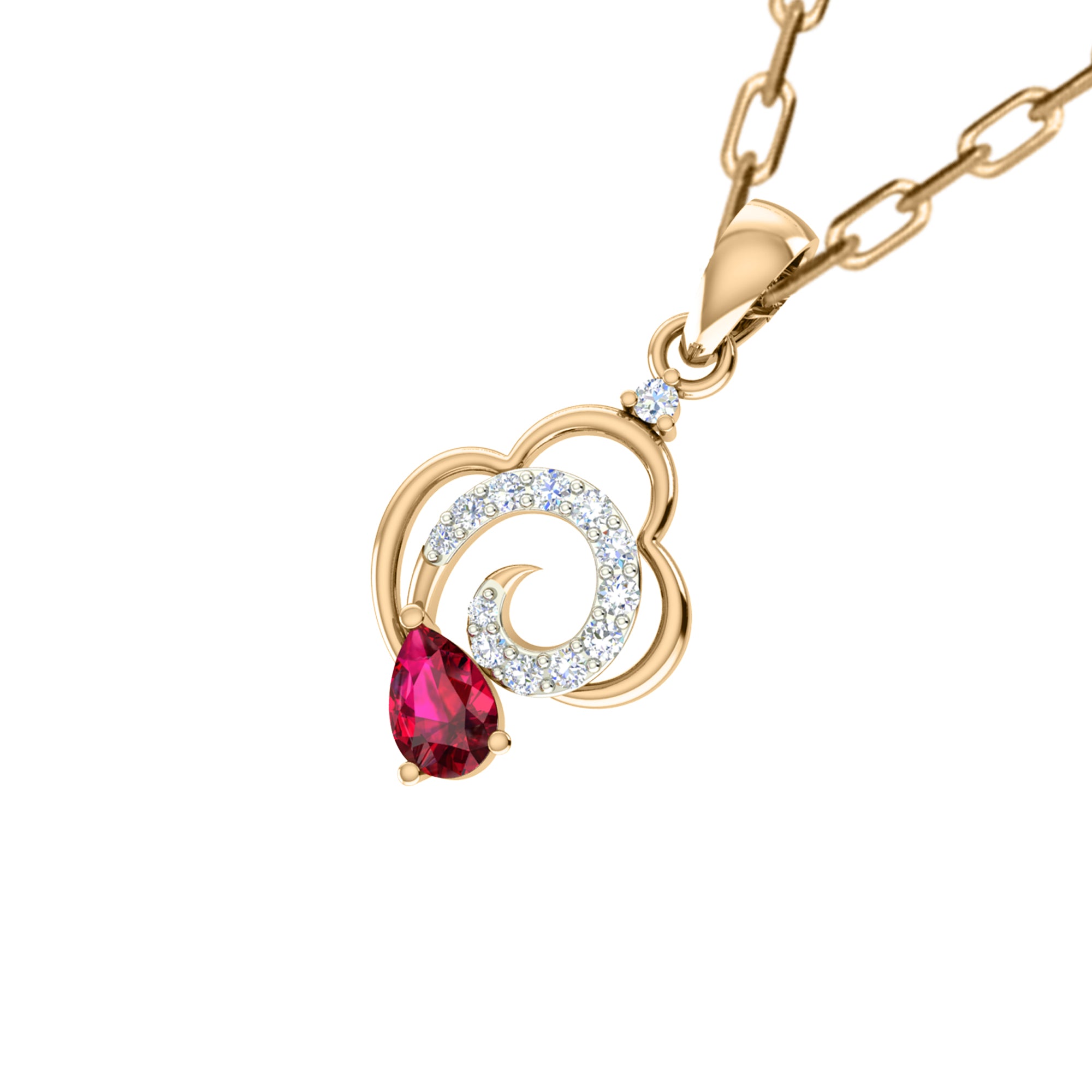 Срэбра RKC 925, залаты, 0,36 карата, кулон з рубінам, вагой 3,60 г і завушніцамі вагой 2,20 г, камплект з пакрыццём з ружовага золата 14 карат