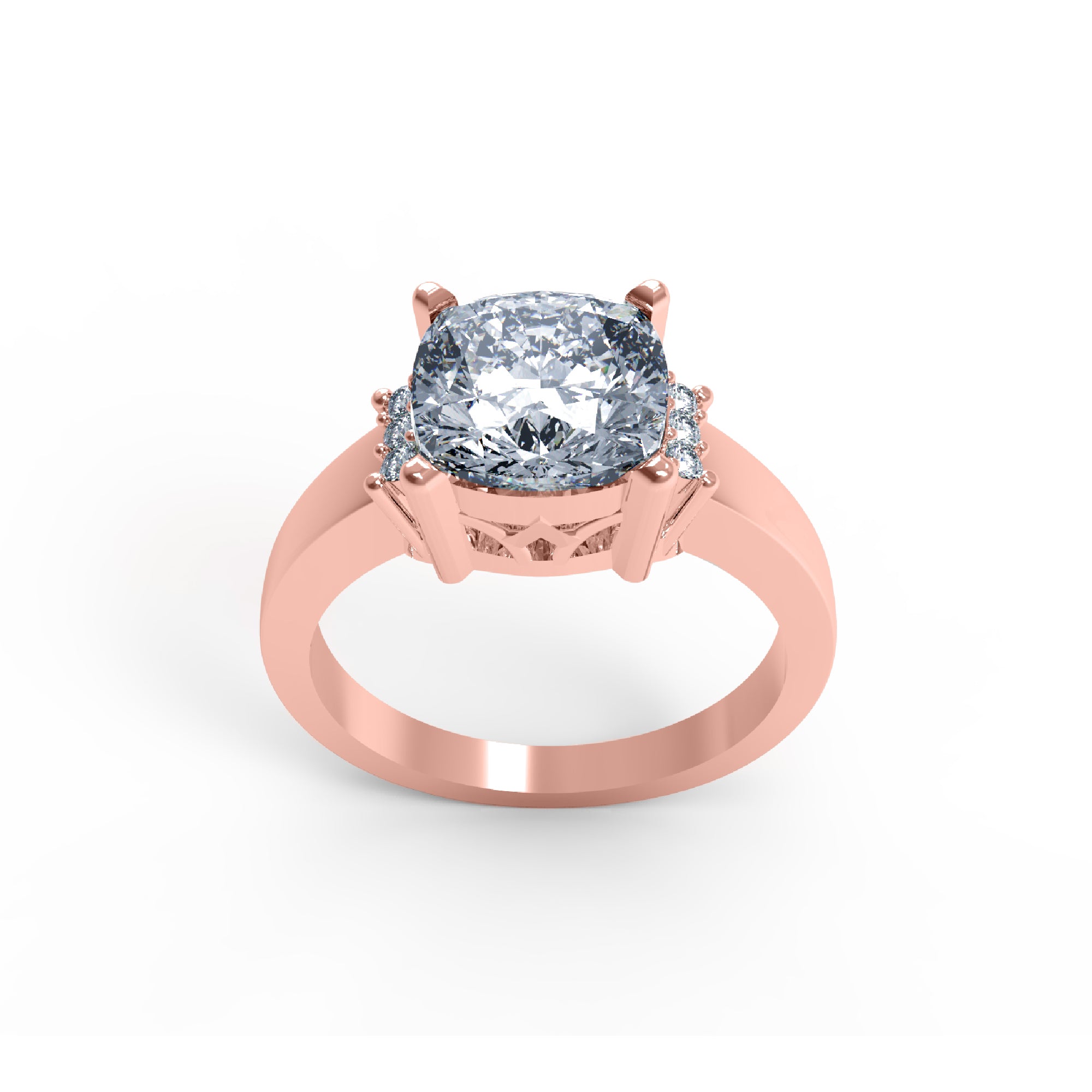 RKC Cushion Cut Moissanite Solitaire Wedding Ring 925 Silver 14K Yellow Gold Plated Wt 3 gm Width 2.10 MM