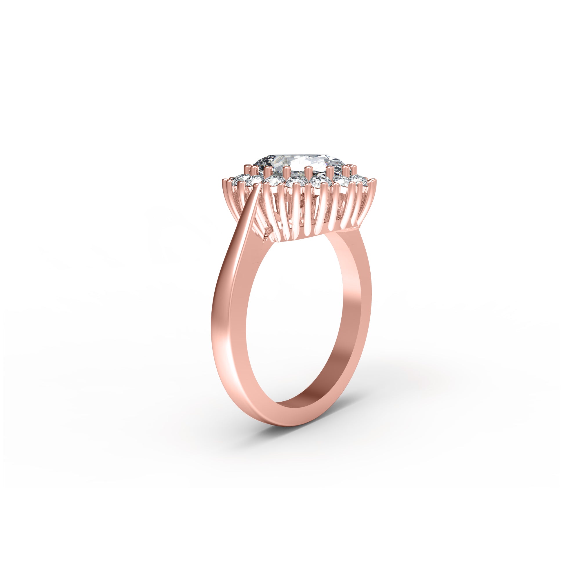 RKC Oval Cut Moissanite Halo Wedding Anniversary Ring 925 Sterling Silver 14K Yellow Gold Plated Wt 4 gm Width 2.50 MM