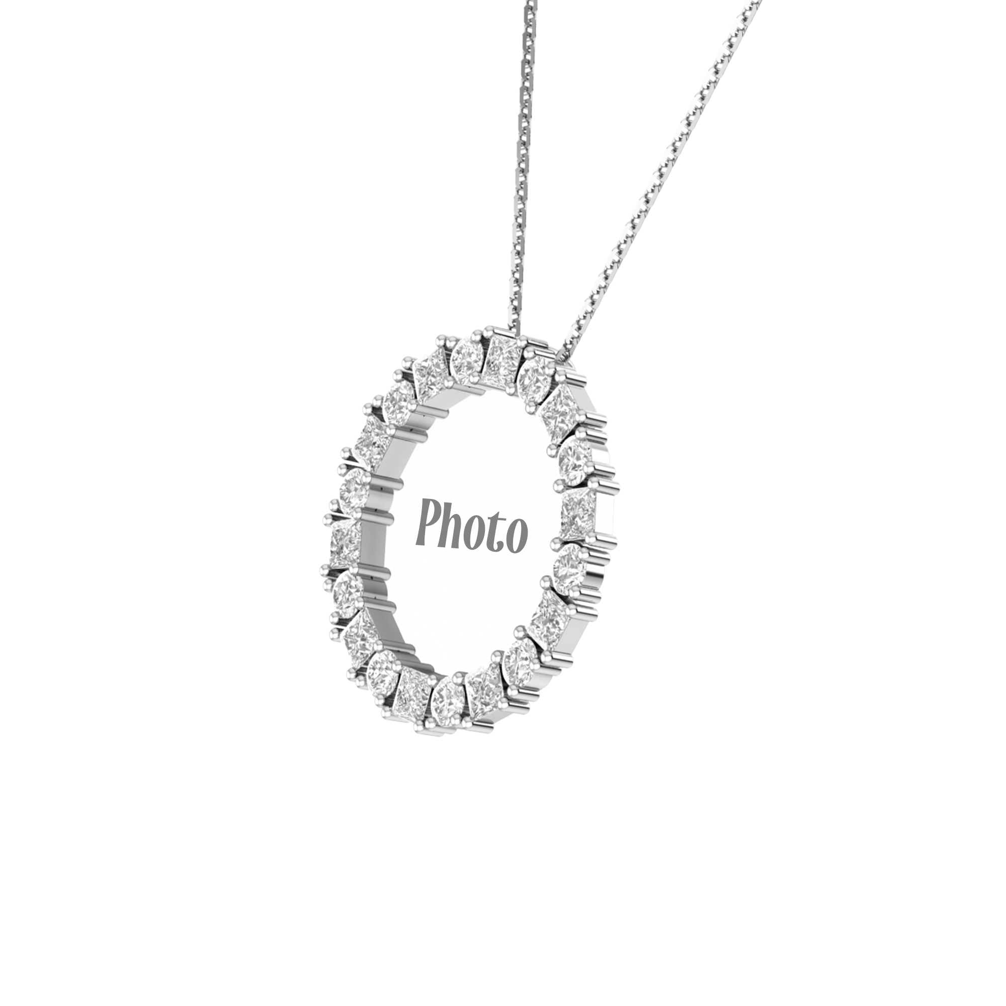 RKC 0.9 Ct Round And Princess Cut Diamond Photo Pendant Necklace 14k Yellow Gold Plated For Memory Weight - 5.50 gm