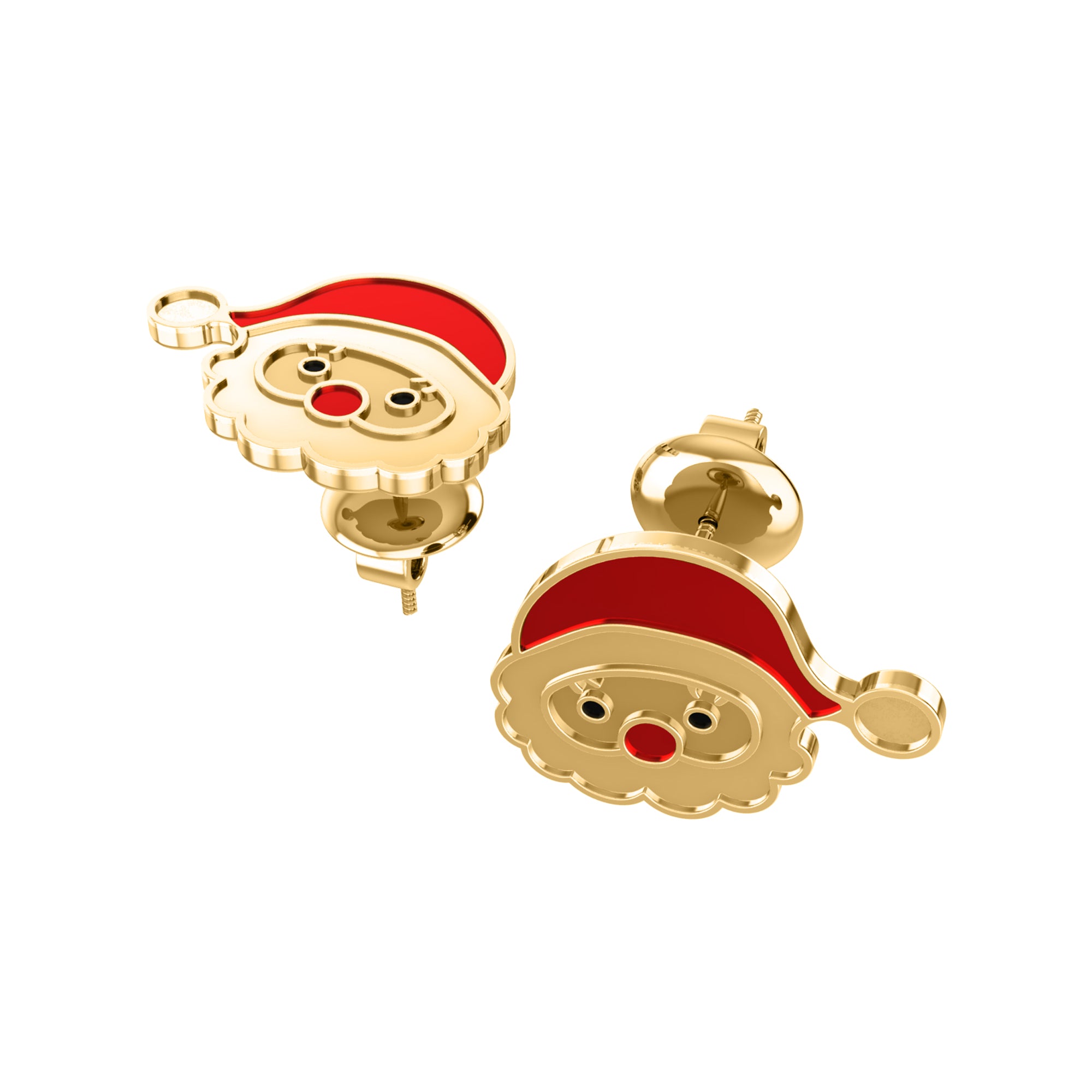 RKC 925 Sterling Silver Santa Claus Enamel Stud Women's Earring 14k Rose Over Wt 4.50gm Height 16.00mm