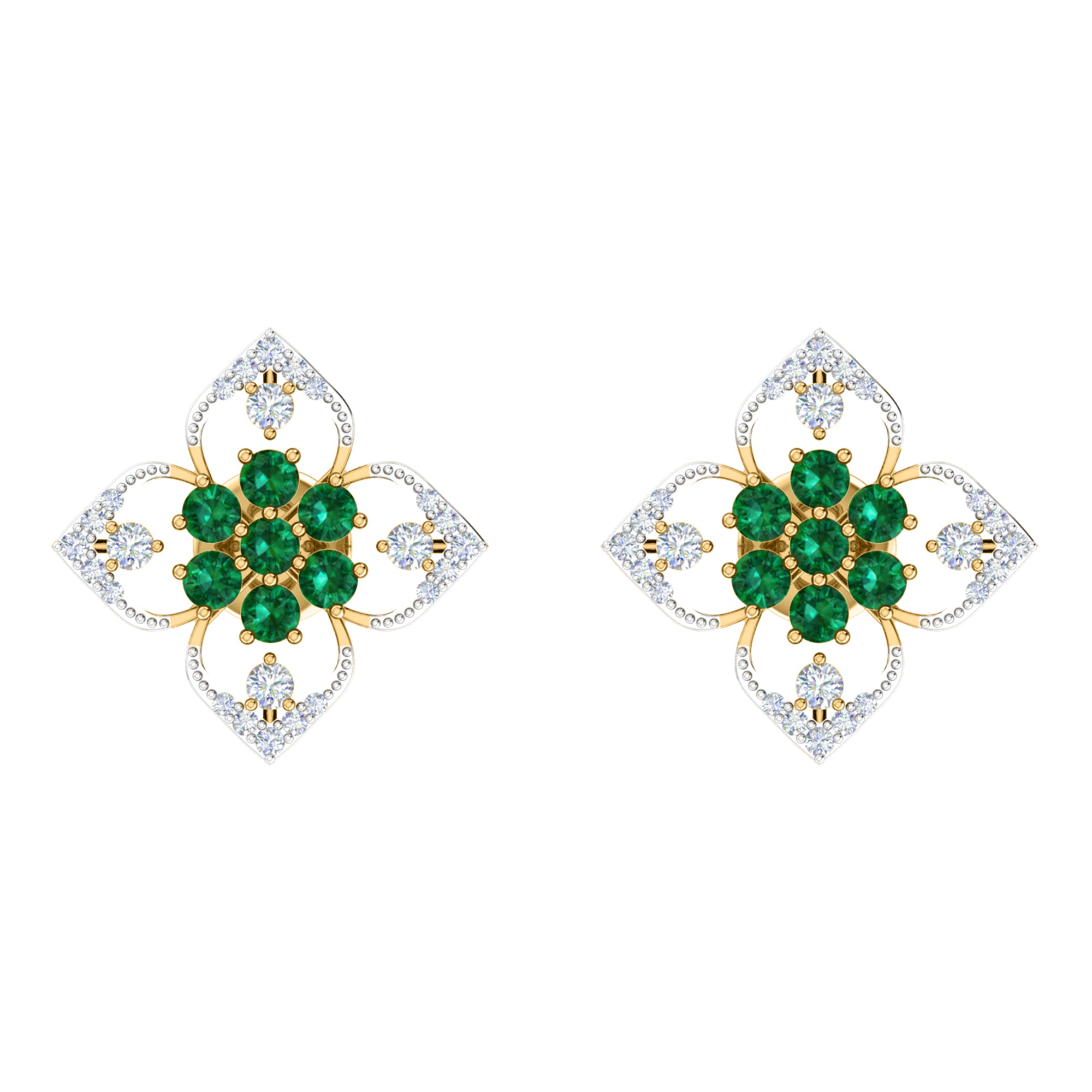 RKC 925 Sterling Silver Daily Wear Girl's Floral Stud Women Earring 14k Yellow Over Product Wt 2.80 GM Height 14.70 MM