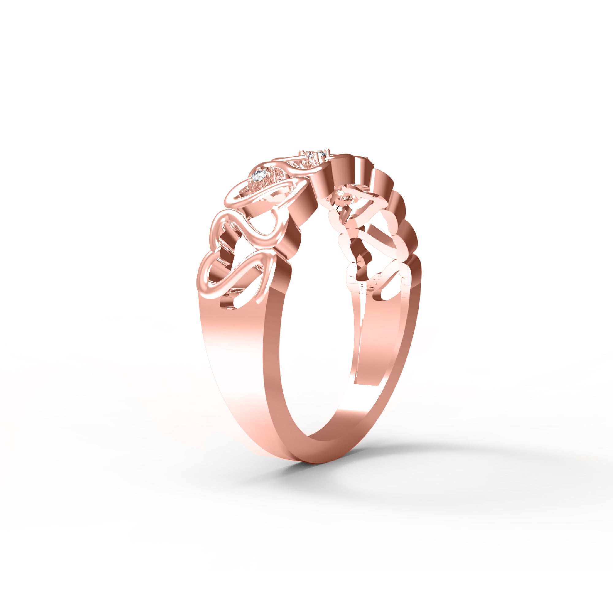 RKC Moissanite Heart Shape Birthday Gift Band Ring For Mother 925 Silver 14K Yellow Gold Plated Wt 4 gm Width 2.20 MM