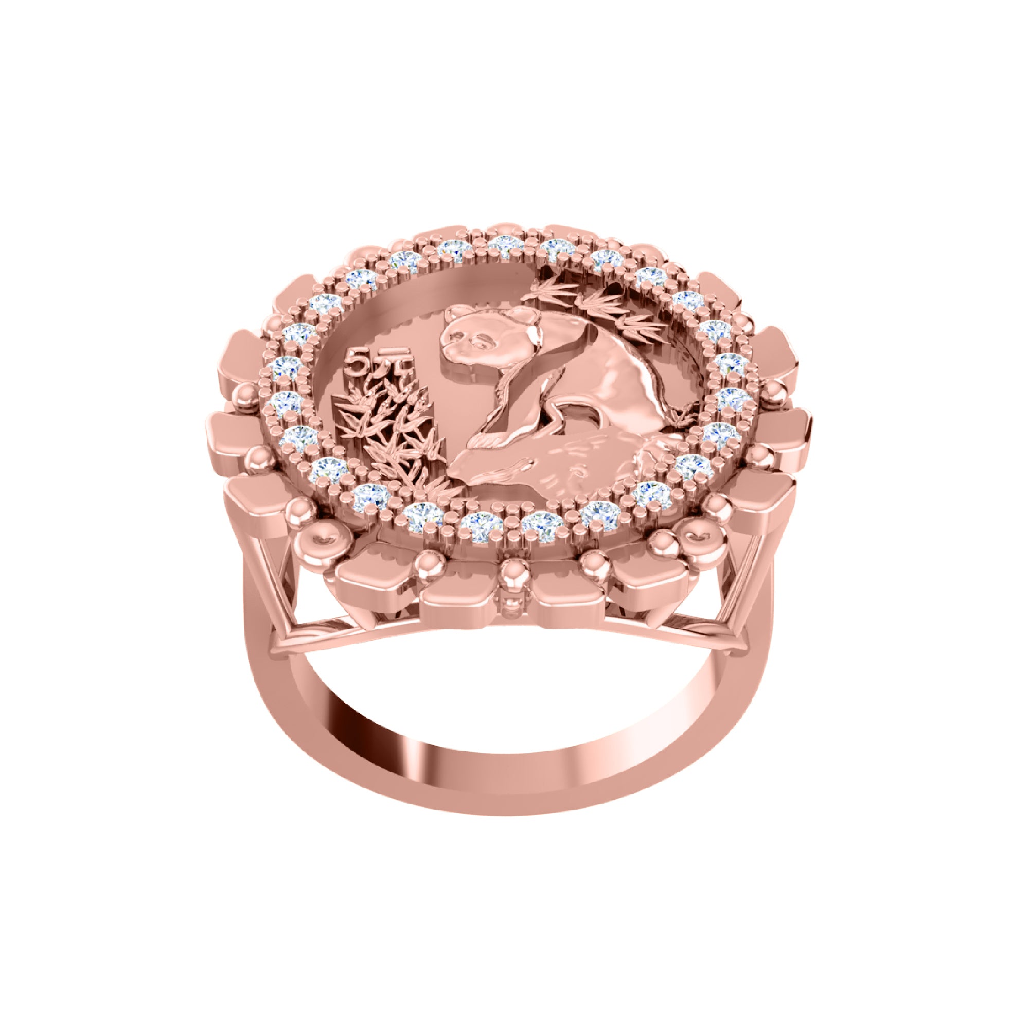 خاتم مويسانيتي من RKC للنساء بتصميم دائري من الفضة عيار 925 ومطلي بالذهب الأصفر عيار 14 وزن 5 جرام عرض 2.30 ملم