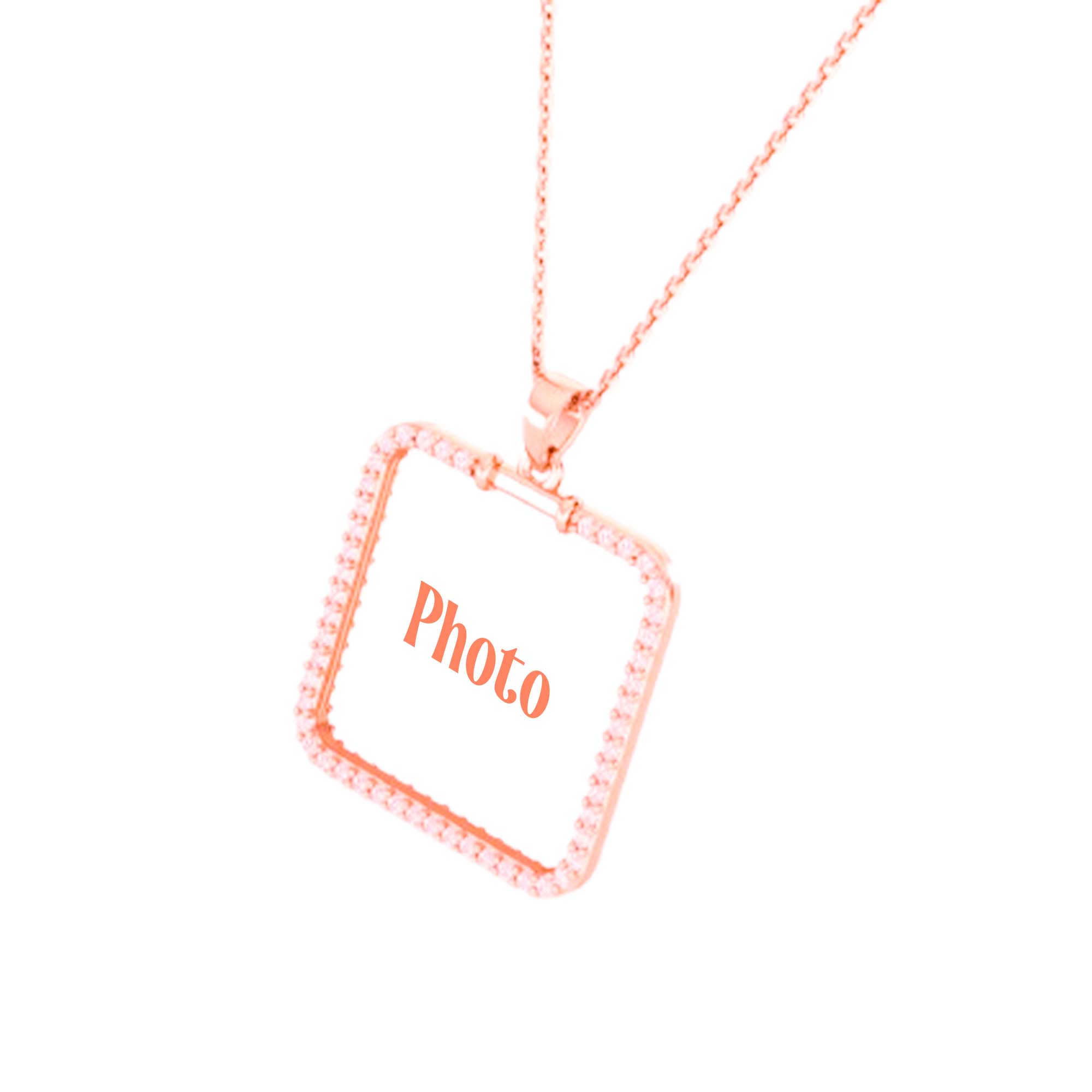 RKC Moissanite Square Shape Photo Locket Memory Pendant 14k Yellow Gold Plated 925 Silver