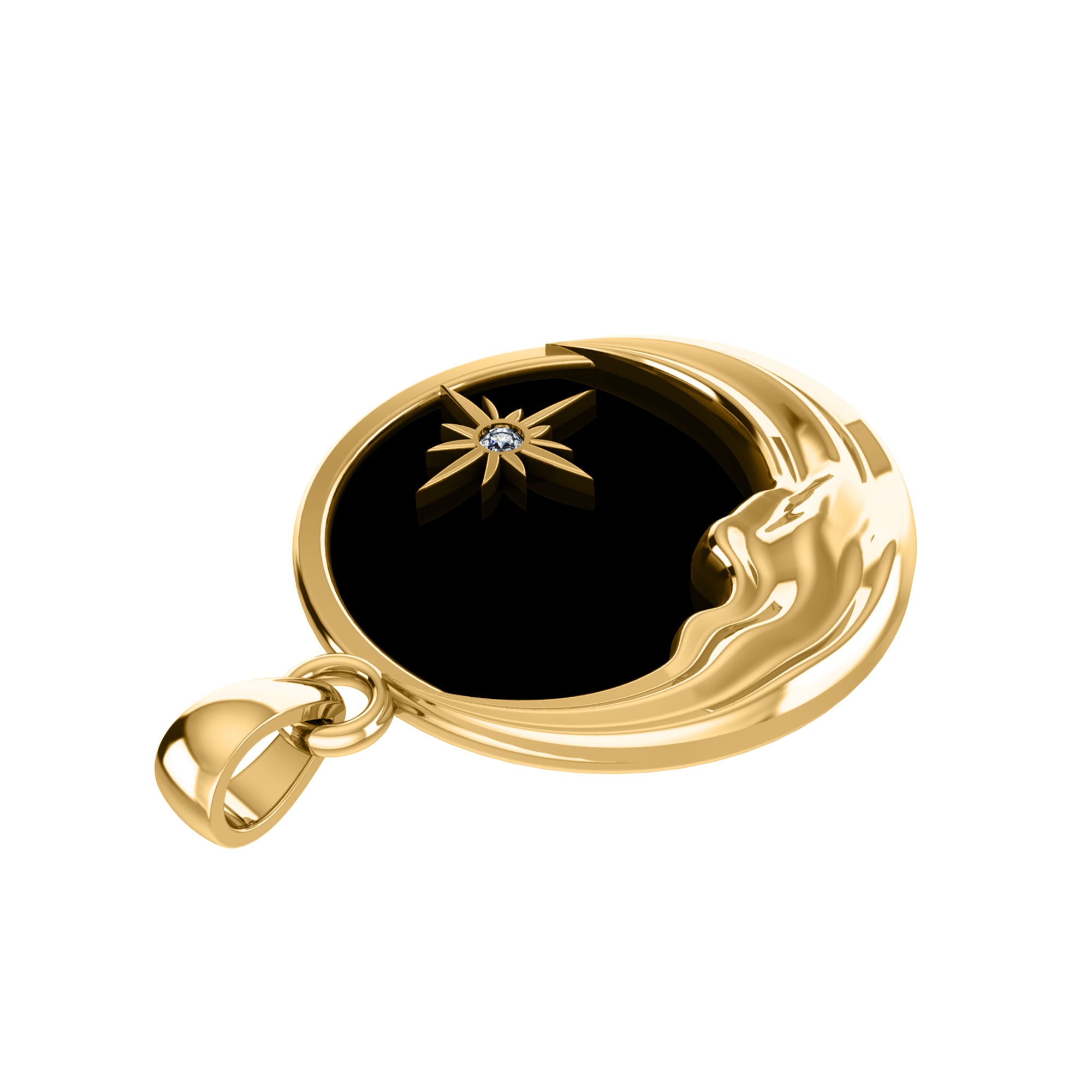 RKC 0.015Ct Half Moon Enamel Moissanite Pendant 925 Silver Jewelry 14K White Gold Plated Wt 5.50gm Height 26.50mm