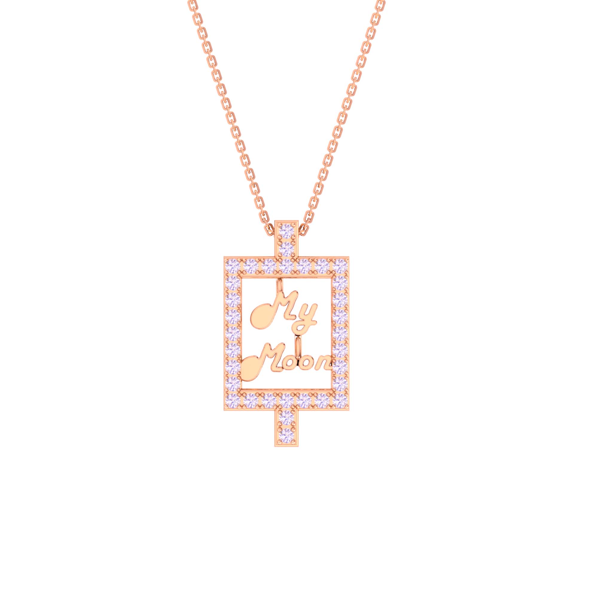 RKC 14k Yellow Gold Plated My MOM Frame Moissanite Pendant With Link Chain For Women's