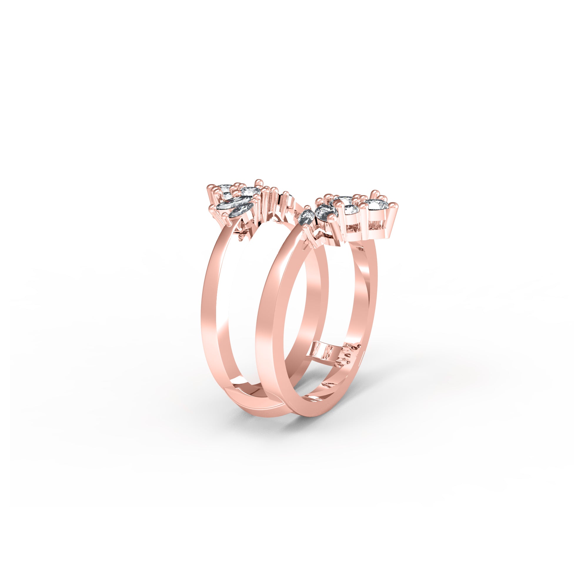 RKC Round Moissanite Marquise Enhancer Wedding Ring Jacket Ring 925 Sterling 14K Yellow Gold Plated Wt 5 gm